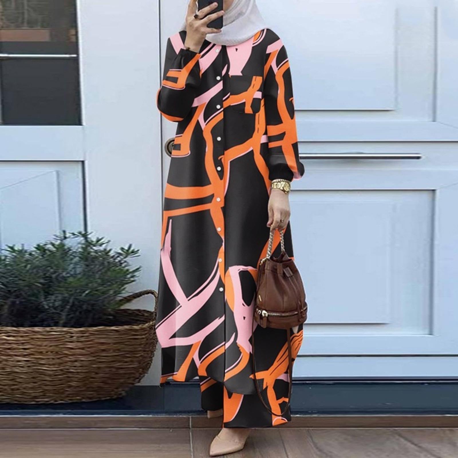 Damen Muslimische Maxi Gebetkleid Islamischen Abaya Hijab Kleid Langarm Einfarbig Lose Maxikleid Jilbabs Dubai Türkei Arabischen Nahen Osten Kaftans Lang