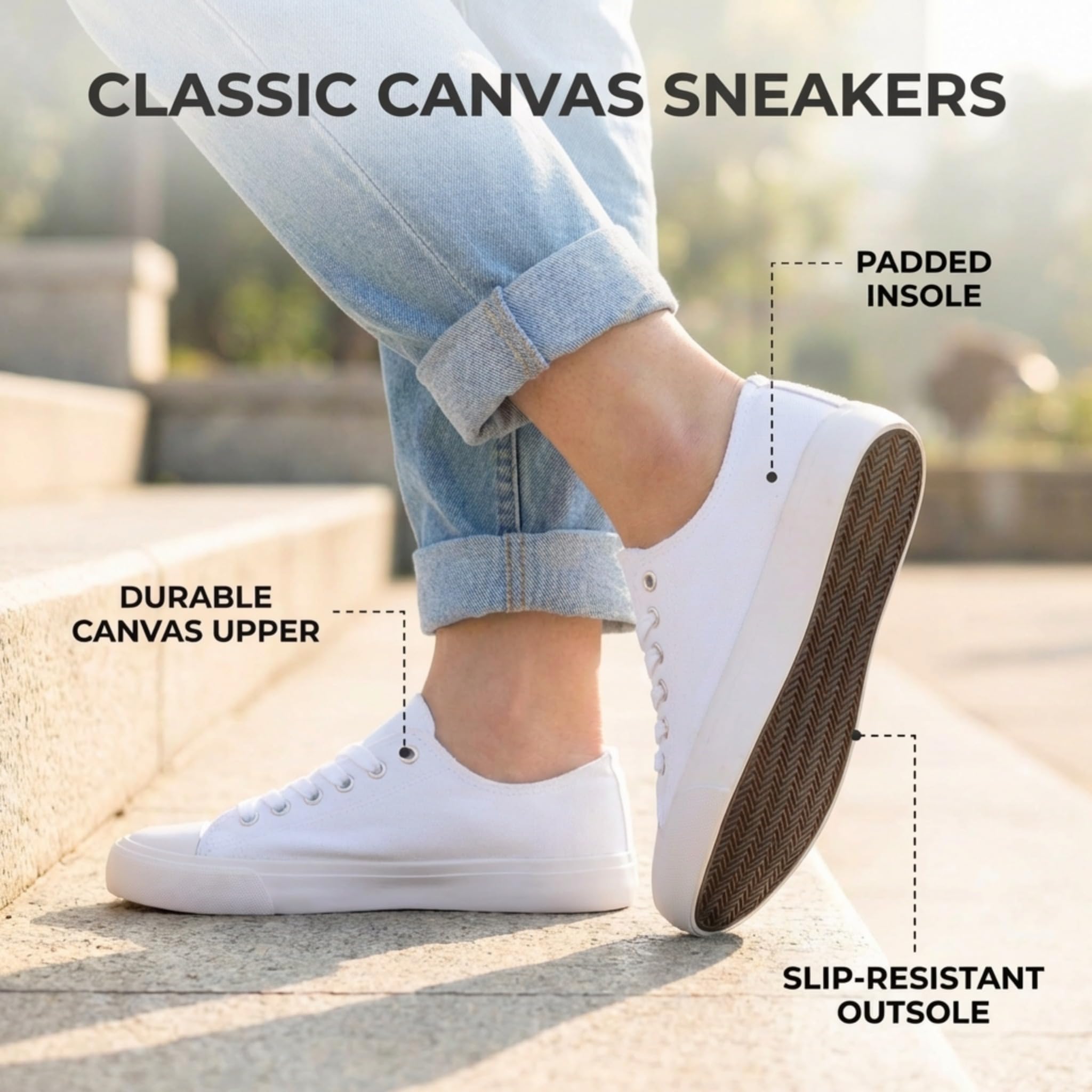 hello basics Canvas Shoes for Women Casual Low Top Women's Fashion Sneakers for Women (White, 8)