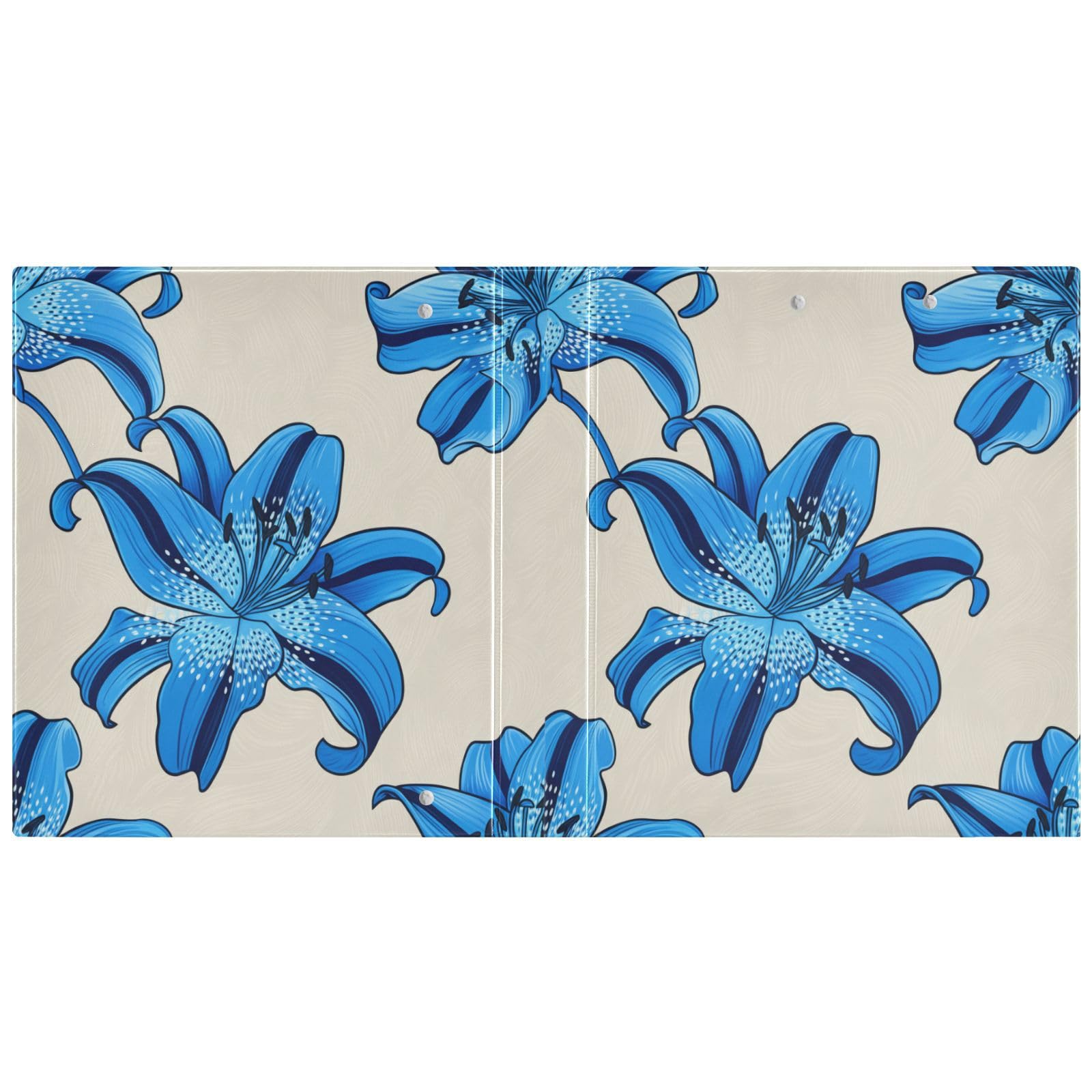 Raccoglitore a tre anelli con motivo floreale blu e beige, 3,8 cm, flessibile, con tasche, 3 raccoglitori ad anelli per scuola, università, ufficio (confezione da 2)