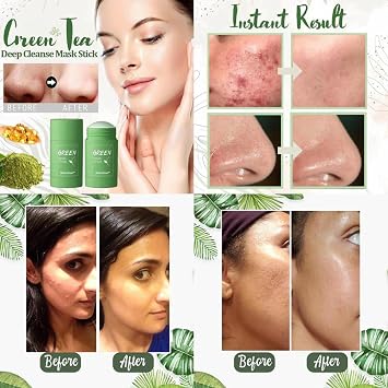 DermaEase Green Tea Deep Cleanse Mask Stick, Green Tea Face Mask, Green Mask Stick for Face, Mask Stick for Pore Cleansing, Green Tea Clay Stick for Men and Women of All Skin Types (1PC)