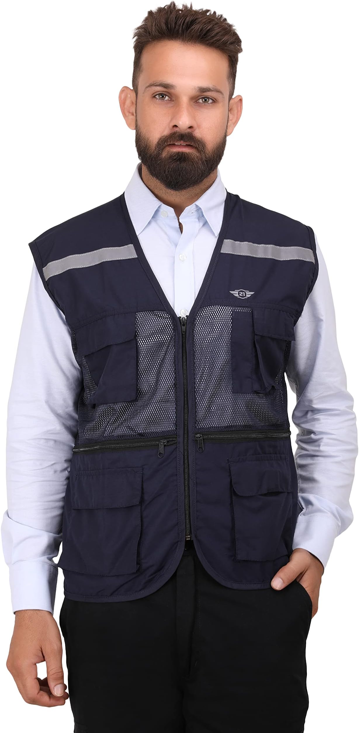 CLUB TWENTY ONE Unisex Men's Polyester and Mesh Vest with Reflective Tapes (NavyBlue_XXL)