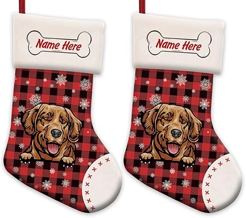 Vista 22 de Foto personalizada, Feliz Navidad, búfalo rojo, a cuadros, calcetín de Navidad para perro, copo de nieve, chimenea, decoración de vacaciones