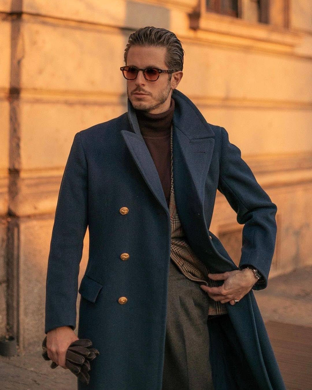 Cappotto da uomo in misto lana invernale vintage tweed pisello cappotto slim fit doppio petto con risvolto a punta Trench Jacket