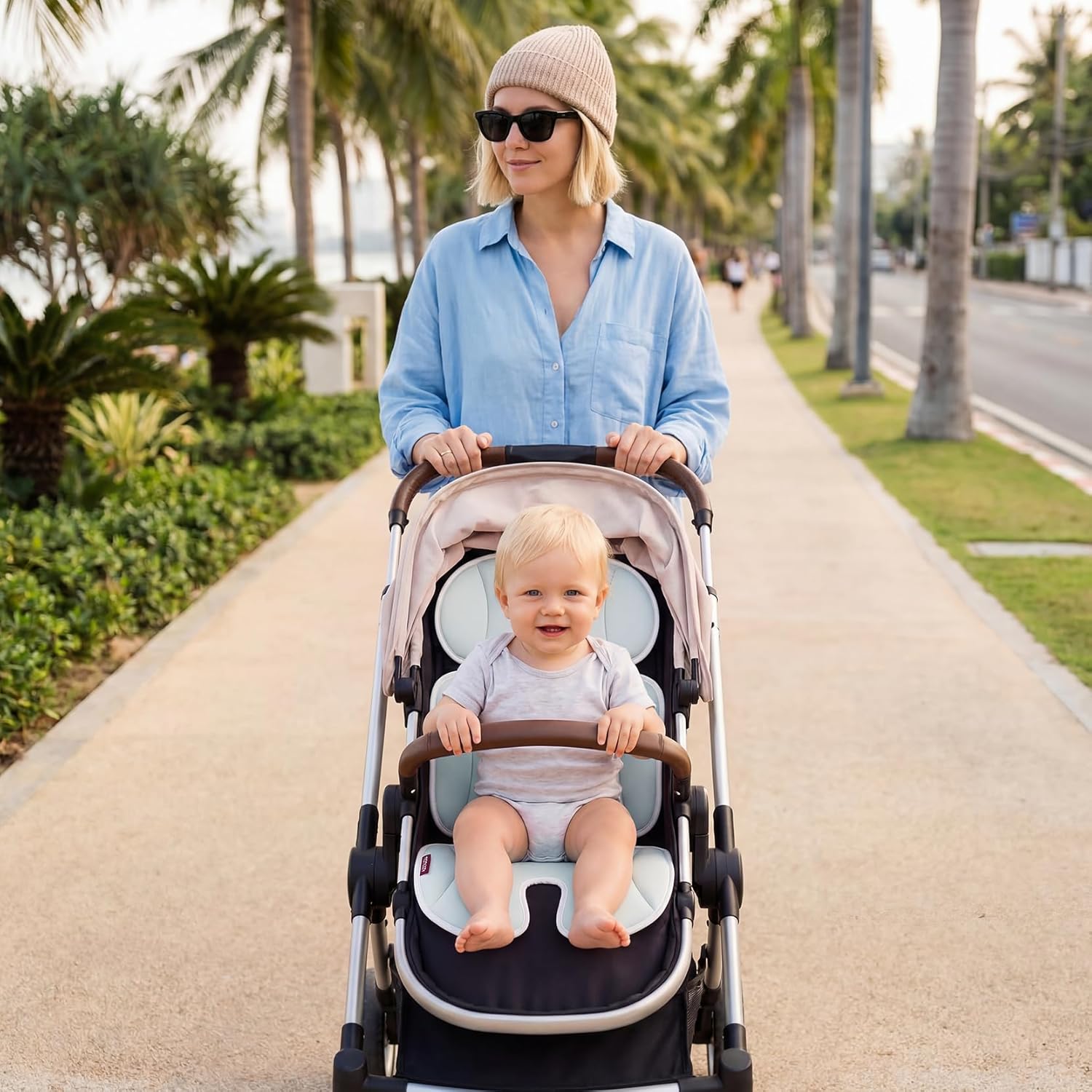 Momcozy Stroller Cooling Pad | Universal Soft Cooler Pad, Breathable & Adjustable Seat Liner | Detachable 2-Piece Cooling Cushion | Fits Strollers, Crib, High Chair, Bassinet, Swing