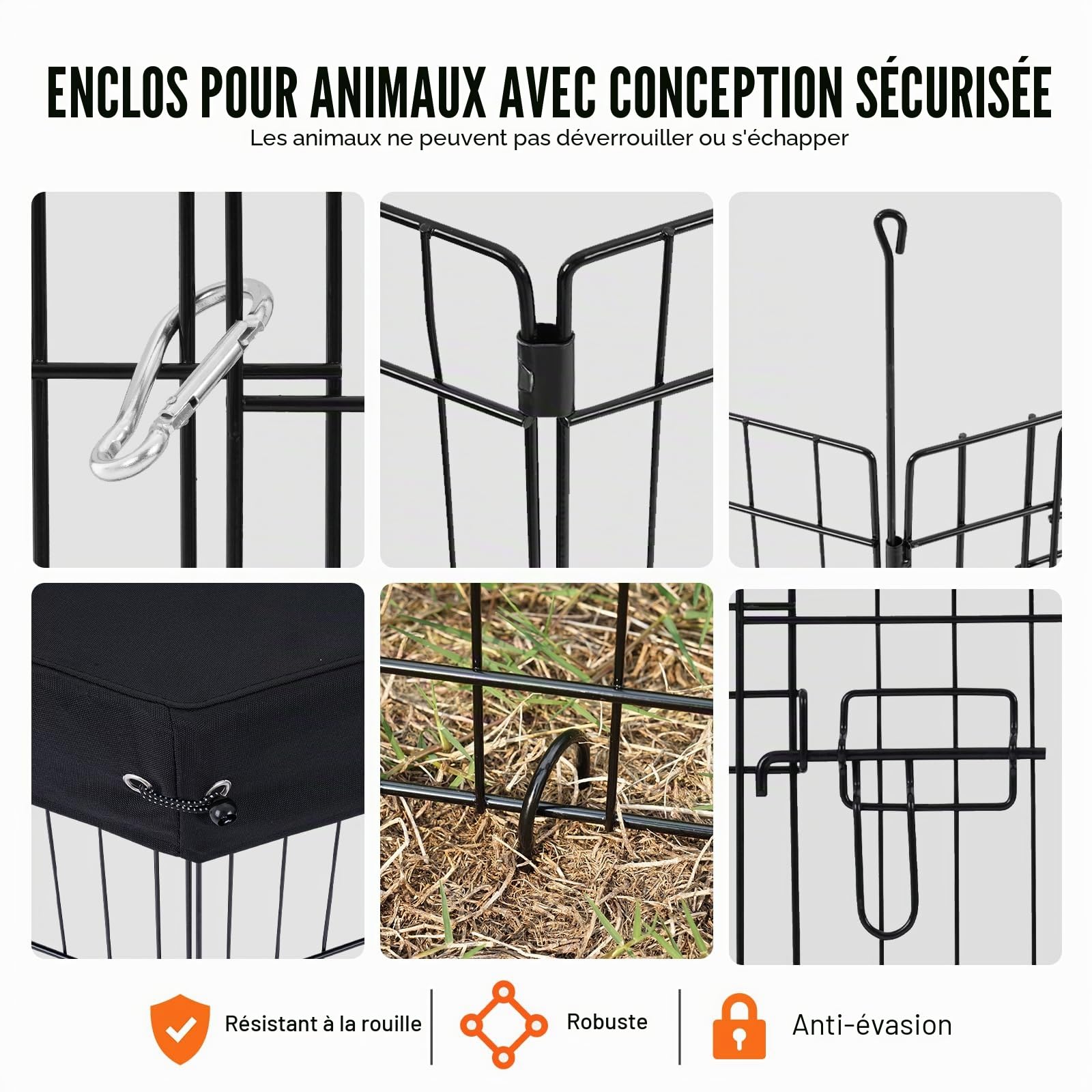 VEVOR Parc pour Chien 160x160x76 cm Enclos Chat Chiot Pliable 8 Panneaux, Clôture d'exercice en Métal avec Porte, Tapis, Housse de Protection, pour Petits Animaux de Compagnie, Intérieur, Extérieur