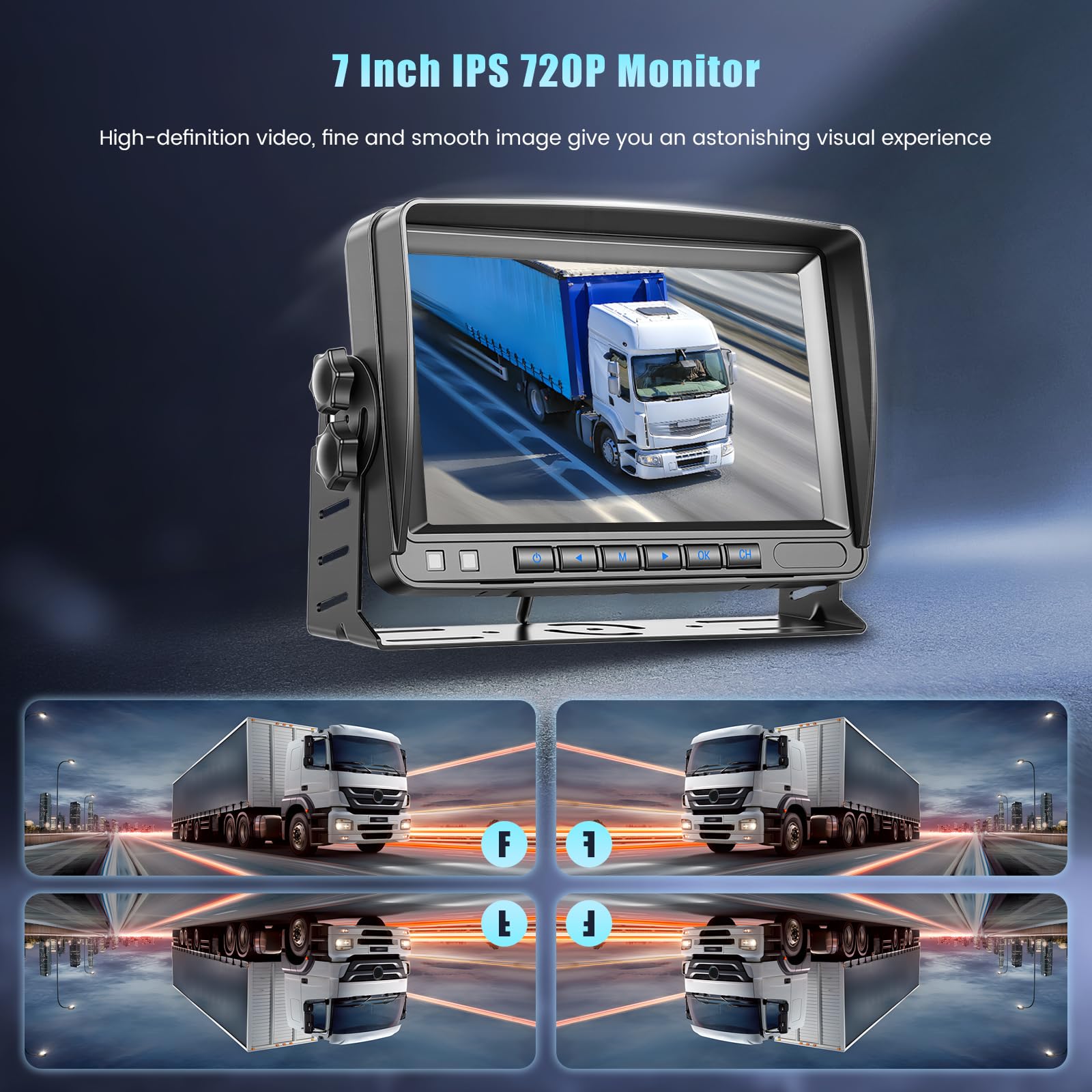 Hikity Cámara Trasera Coche Inalámbrica Magnética Solar 7'' IPS Monitor | IP69 Impermeable Camara Coche Marcha Atras Visión Nocturna Instalación Sencilla para Furgoneta Caravana Camiones