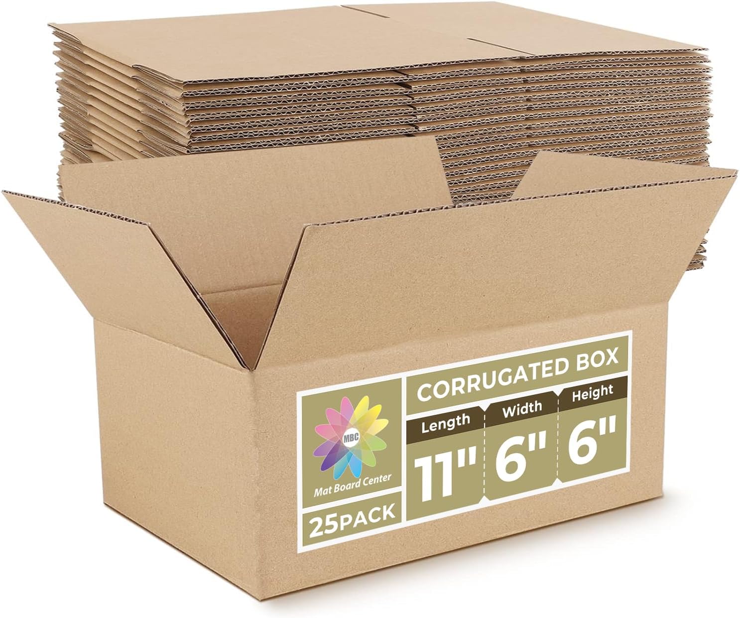 Mat Board Center, 7x7x7 Inches Shipping Boxes for Mailing Moving Packaging, 25 Pack Corrugated Cardboard Boxes for Small Business, Kraft