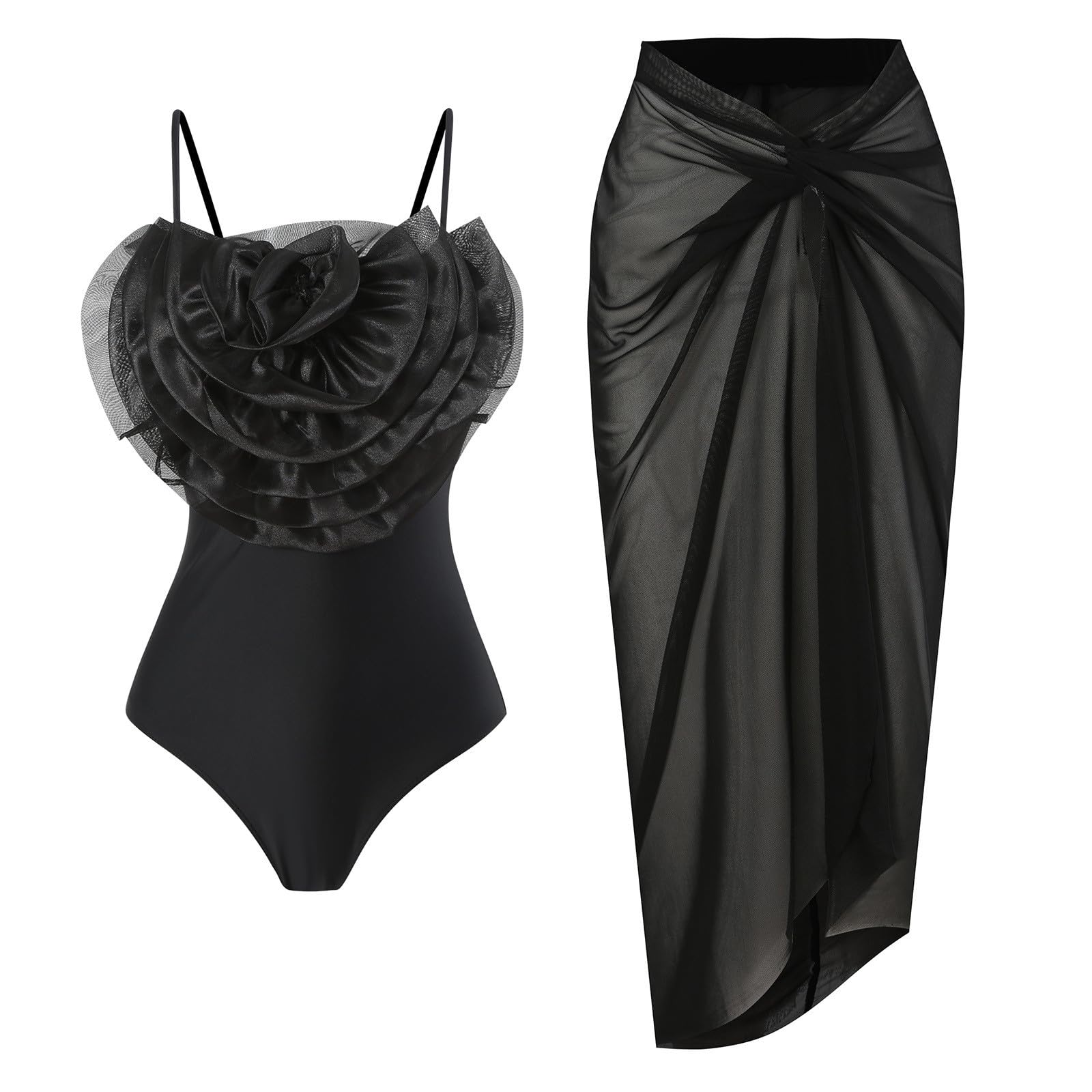 Costume da bagno estivo da donna con fiori grandi, 1 pezzo + 1 copricostume da bagno con due stampe Monokini Bikini 2 costumi da bagno Tankini Set per vacanze Beachwear Costumi da bagno