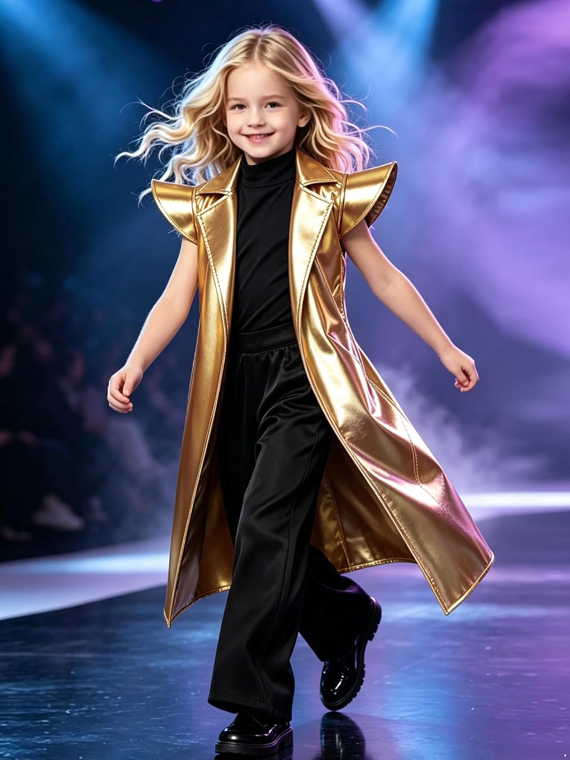 Kids Dance Vest Motorcycle Coat Lapel Long Suit