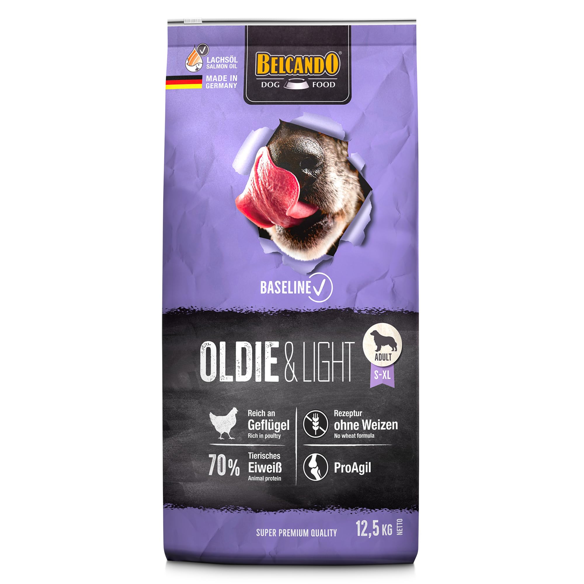 BELCANDO Baseline Oldie & Light [12,5kg] Trockenfutter für Hunde | Für ausgewachsene, wenig aktive oder ältere Hunde Aller Rassen
