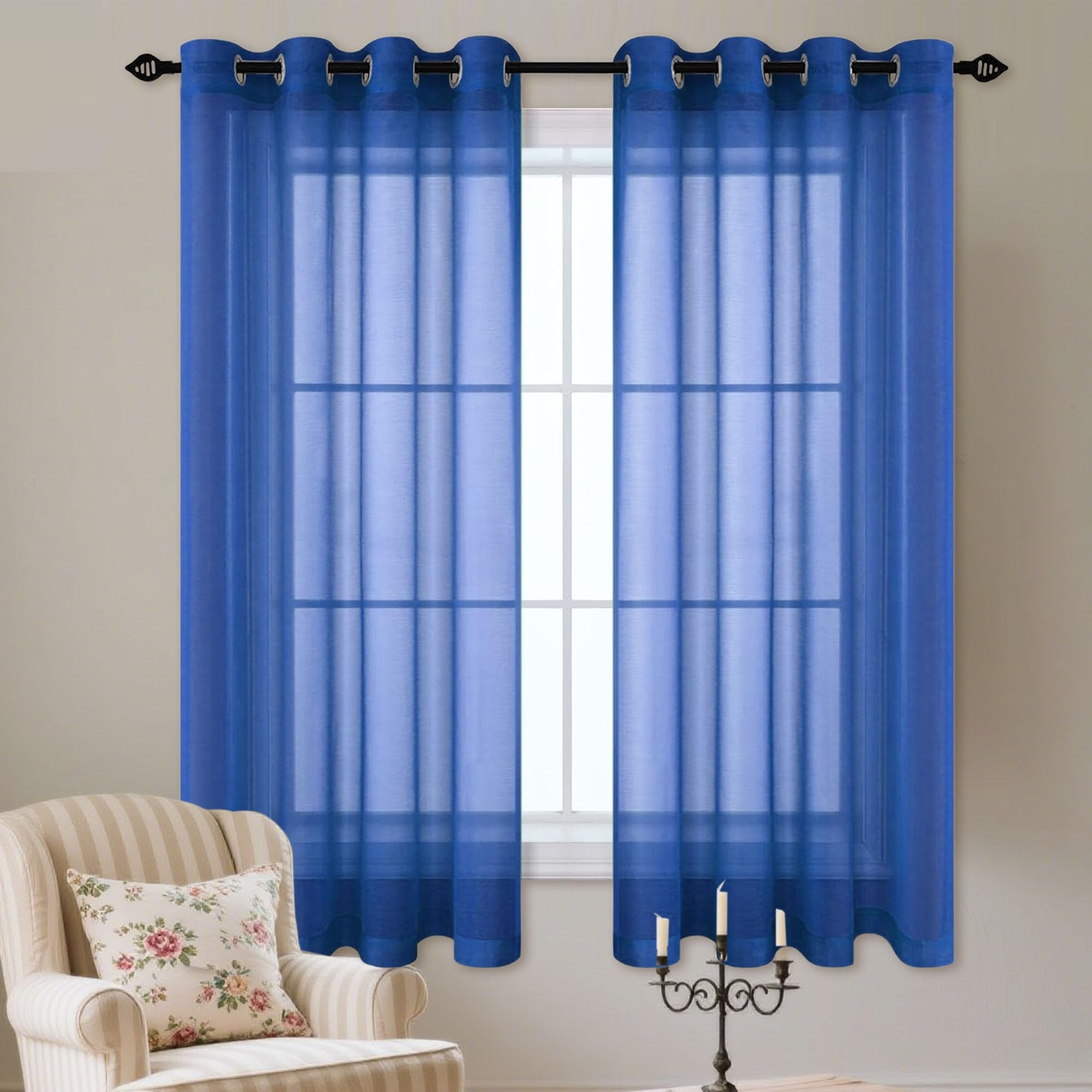 Cortina Salon Translucida Moderno 270 x 140 cm Translucidas Poliéster Ojales Cortina Poliéster para Ventana Dormitorio, Azul Oscuro