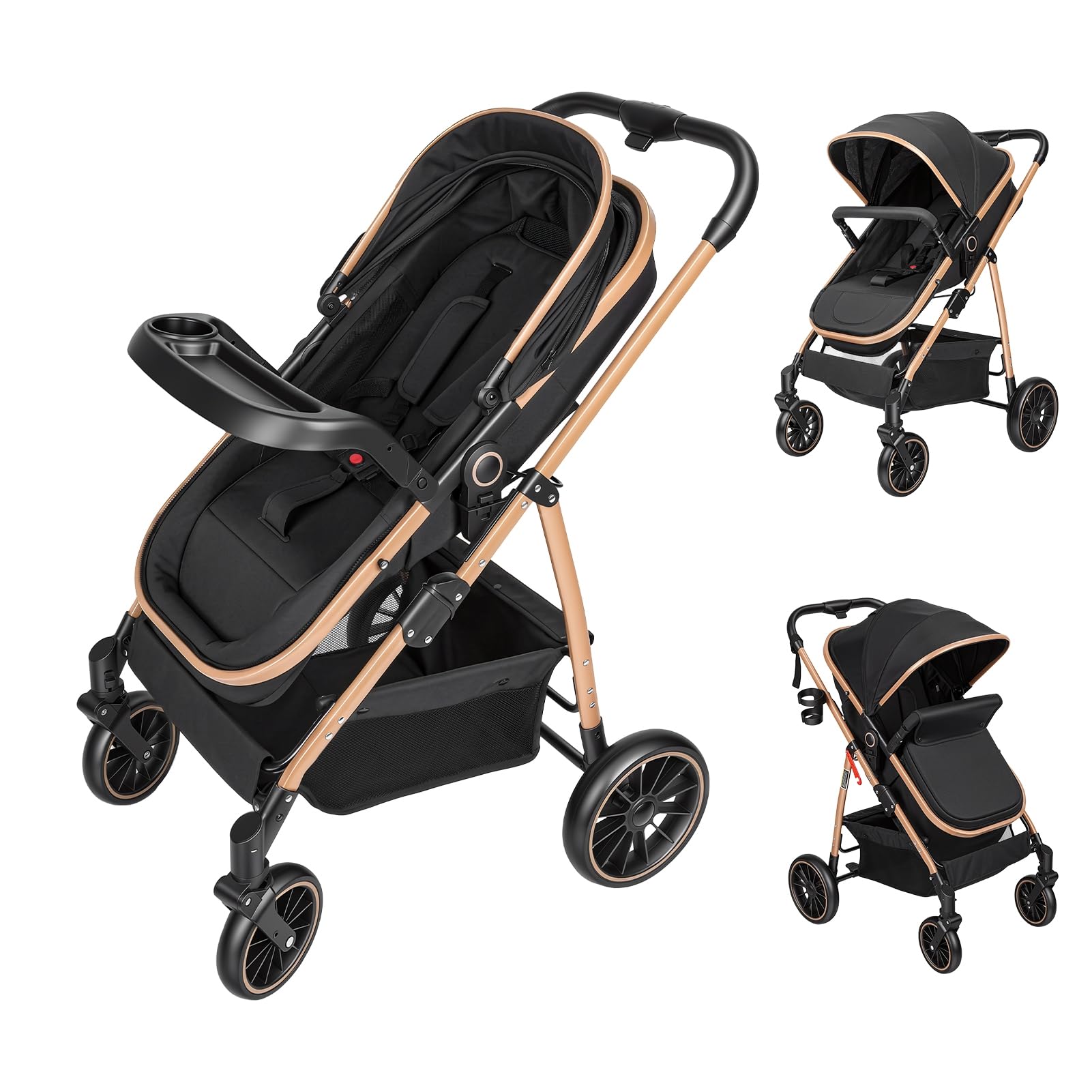 Poussette Bébé 2-en-1, Landau Convertible avec Panier de Rangement