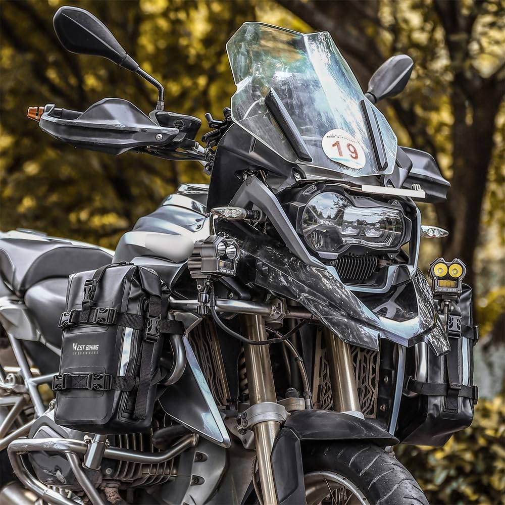 Irfora Motorrad-Stoßstangentasche, wasserdicht, 5 l, Motorrad-Seitenrahmen-Tasche, Motorrad-Sturzbügel-Tasche, universelle Motorrad-Reitwerkzeuge, Aufbewahrungstasche, Motorrad-Zubehör