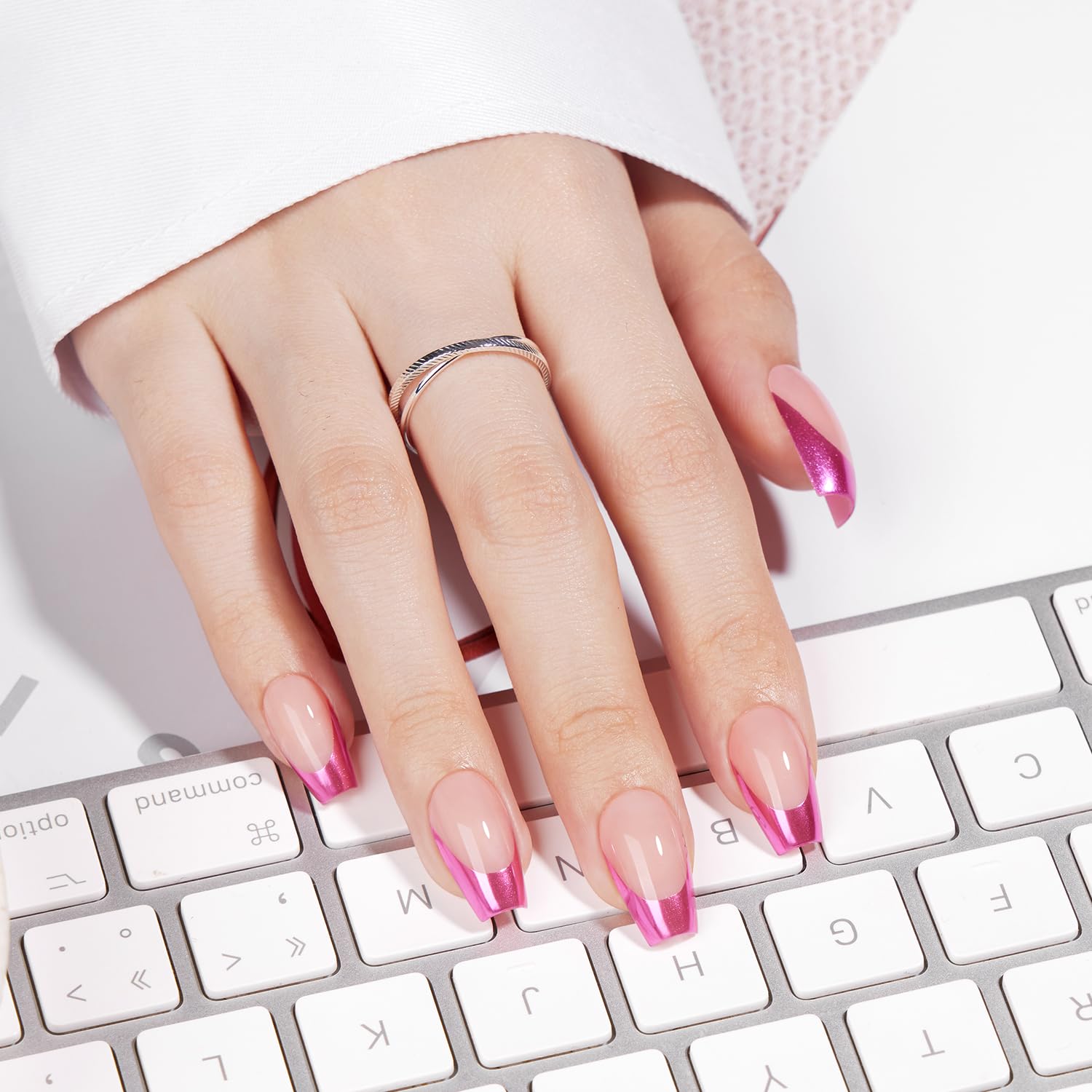 VSALON Press-on-Nägel kurz – Metallic Chrome-Nagelset für Damen