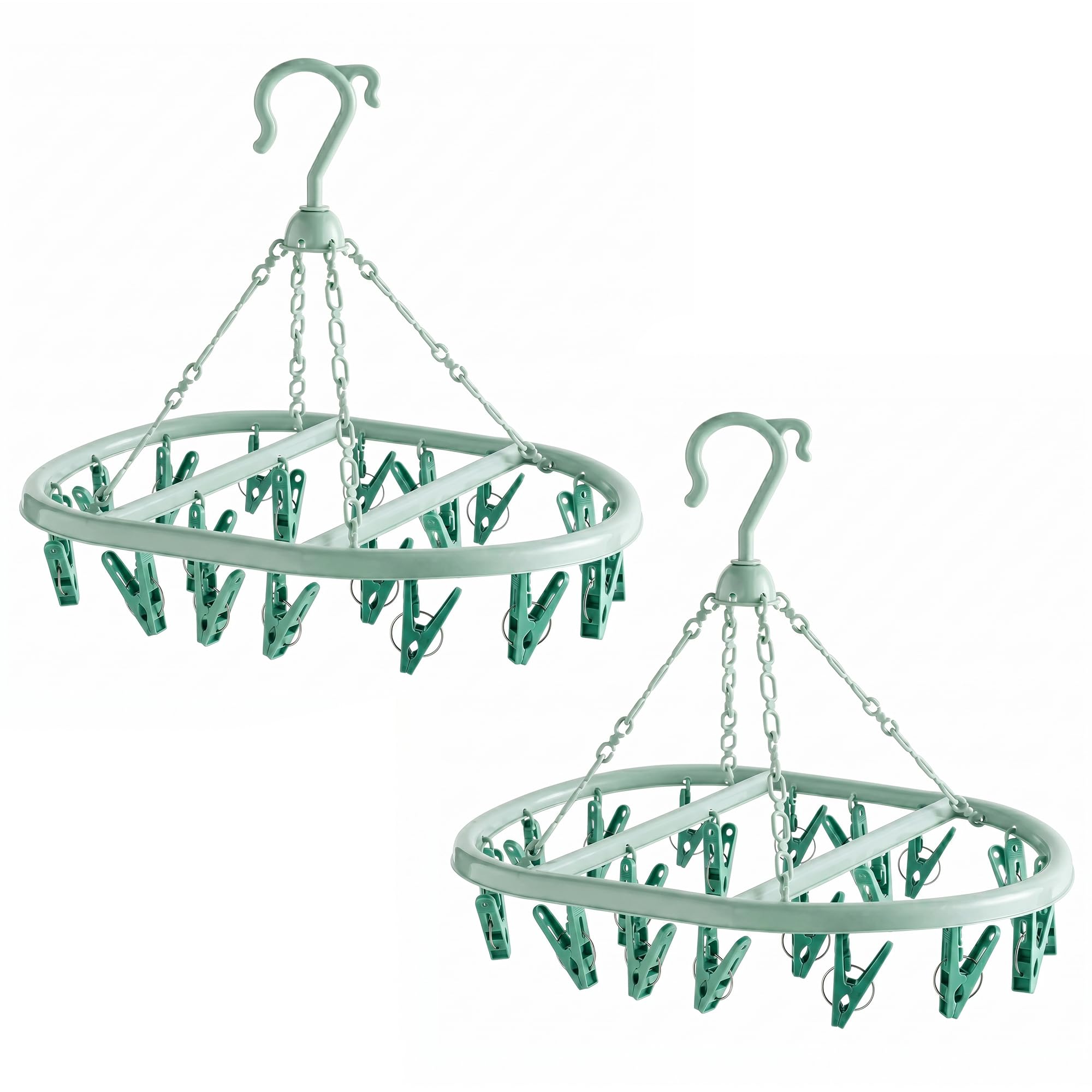 Lizzy 2 Pack 20 Peg Hanging Clothes Airer Circular Laundry Dryer Rack Plastic Sock Underwear Drying Hanger Windproof Indoor Outdoor Space Saving Clothes Drying Rack - Green