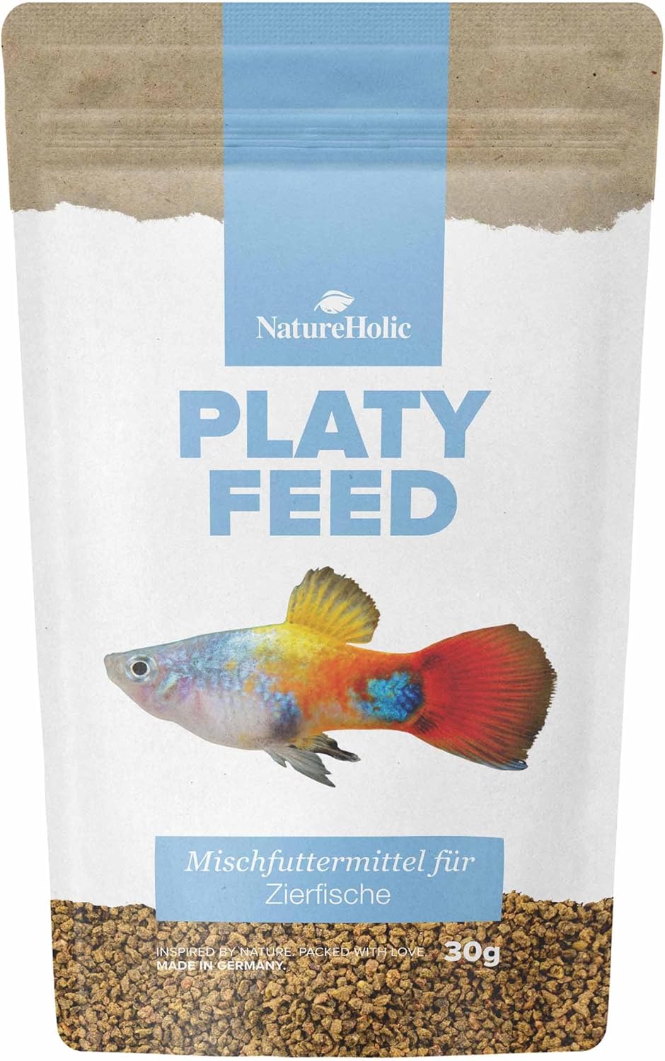NatureHolic PlatyFeed Soft Granulat, Fischfutter Aquarium, hochwertiges Hauptfutter für Platys und Zierfische, fördert Gesundheit und Farbintensität, Fischfutter für Pflanzenfresser, 30 g