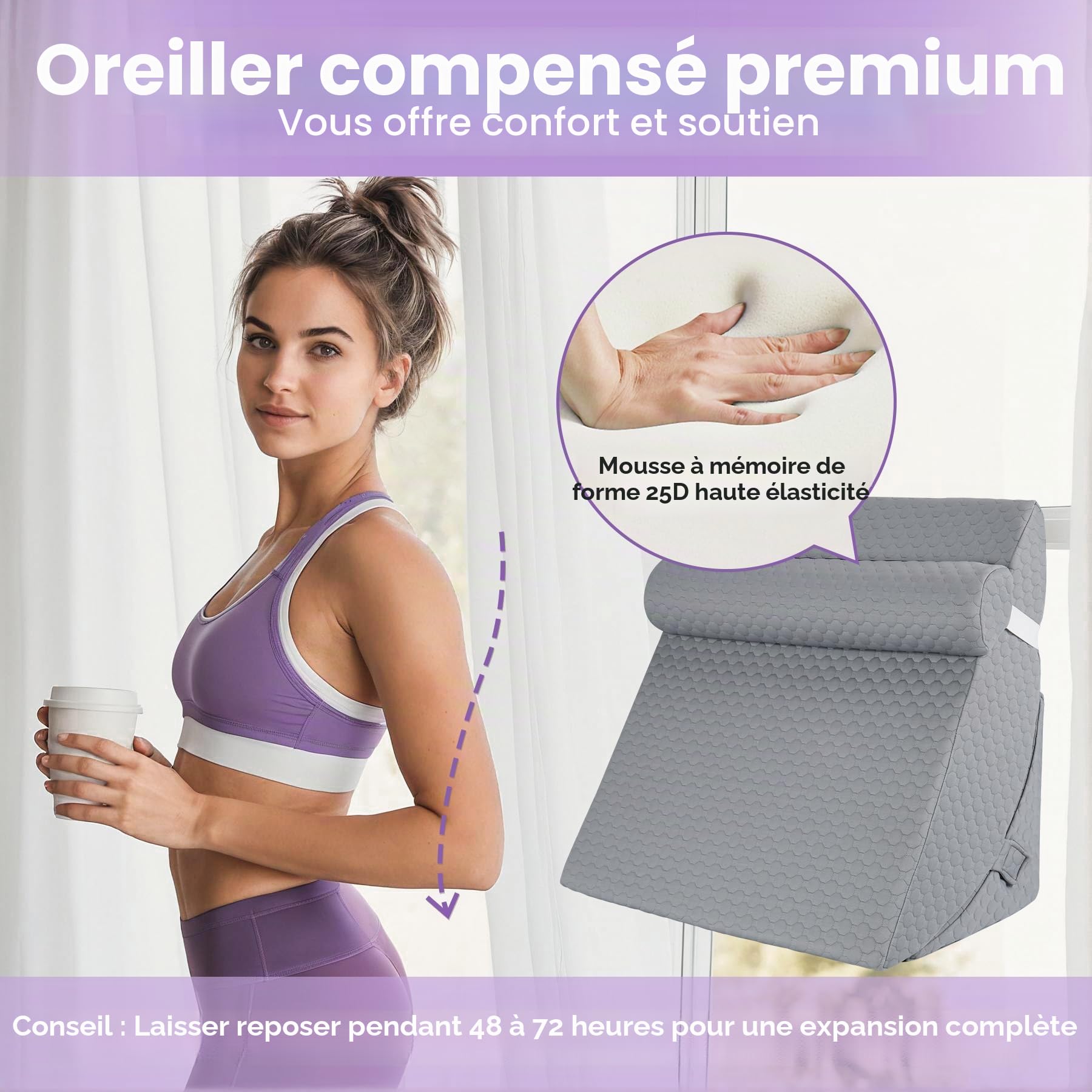 Babenest Oreiller de lit orthopédique en forme de coin, ensemble de 3 oreillers triangulaires avec appui-tête pour l'élévation des jambes, après chirurgie, reflux acide, soutien du dos, coussin