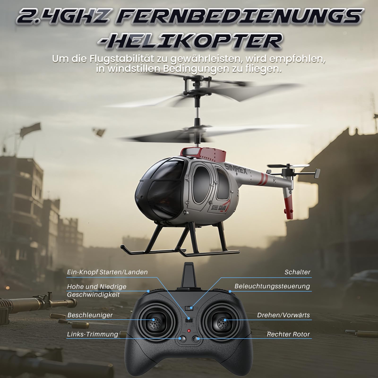 SIMREX Hubschrauber, 2.4 GHz ferngesteuerter Hubschrauber, 2 Geschwindigkeitsmodi mit 20 Min Flugzeit, rc helikopter, Flughöhe halten, helikopter Spielzeug für Jungen und Mädchen, das Beste für Kinder
