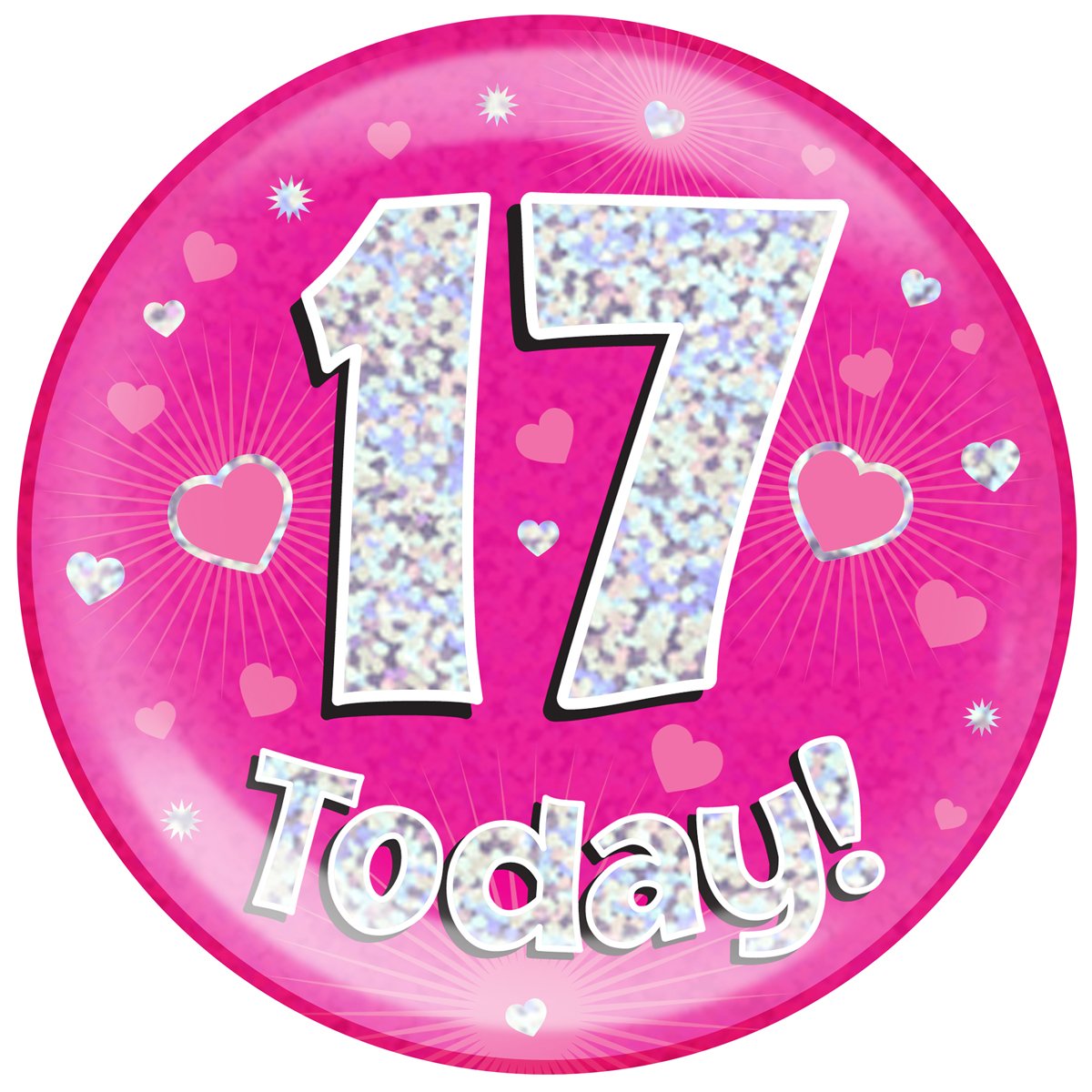 OakTreeUK 633186 6" Jumbo Badge 17 Today Pink Holographic Dot