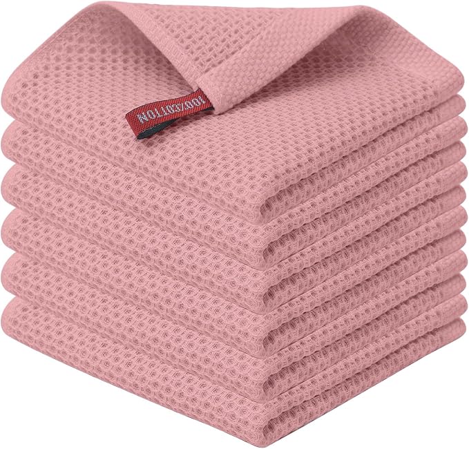 Kitinjoy 100% Cotton Kitchen Dish Cloths (12 X 12 Inches, Mixed Color), 6 Pack Waffle Weave Ultra Soft Absorbent Dish Towels for Drying Dishes Quick Drying Kitchen Towels Dish Rags