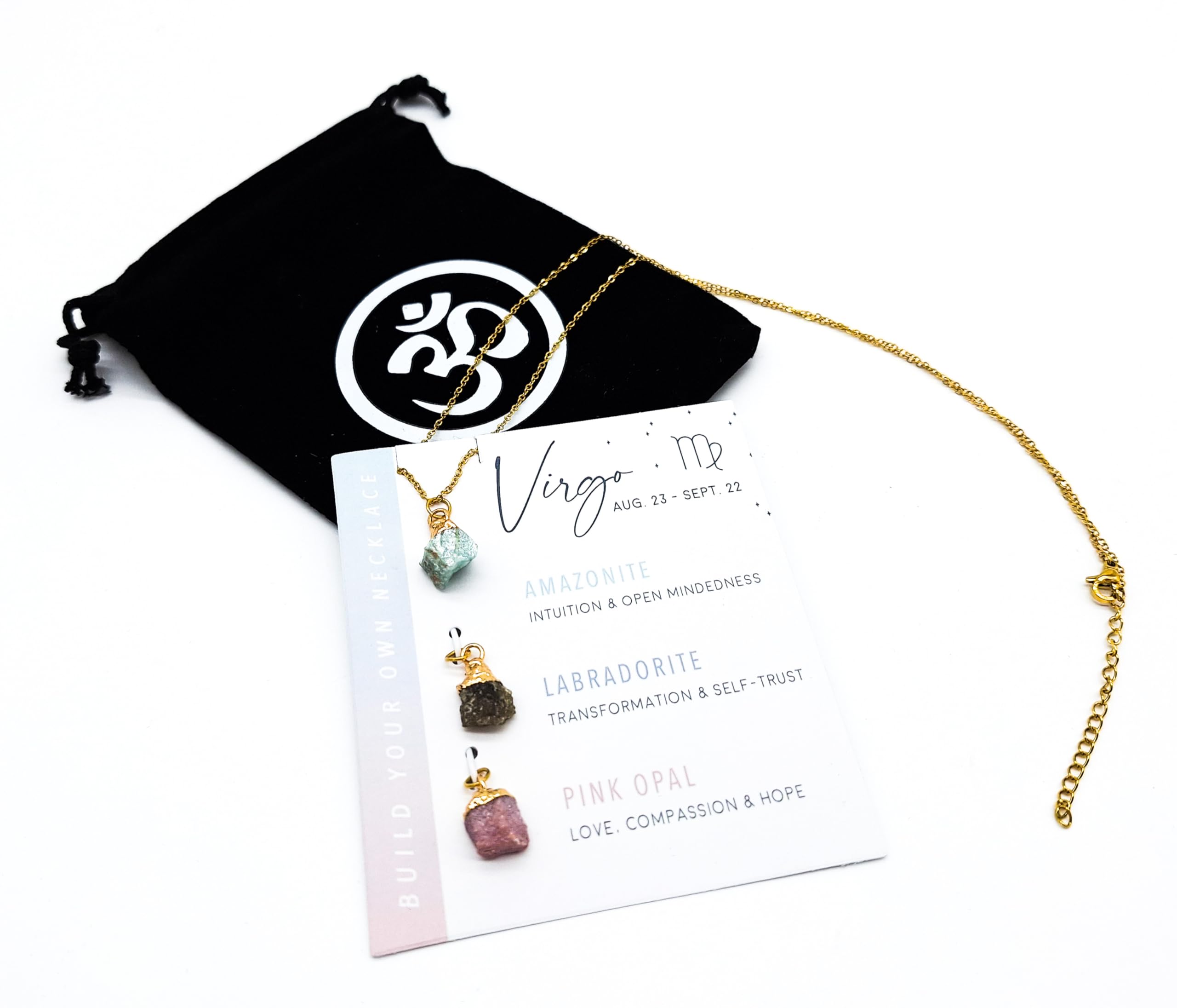AB India Crafts Zodiac Sign Gift Set 3 Gemstone Pendant with Chain 18 K Gold-Plated in Om Jewellery Bag Protection Energy Happiness