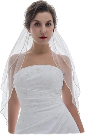 SAMKY 2T 2 Tier Rhinestones Crystal Edge Bridal Wedding Veil