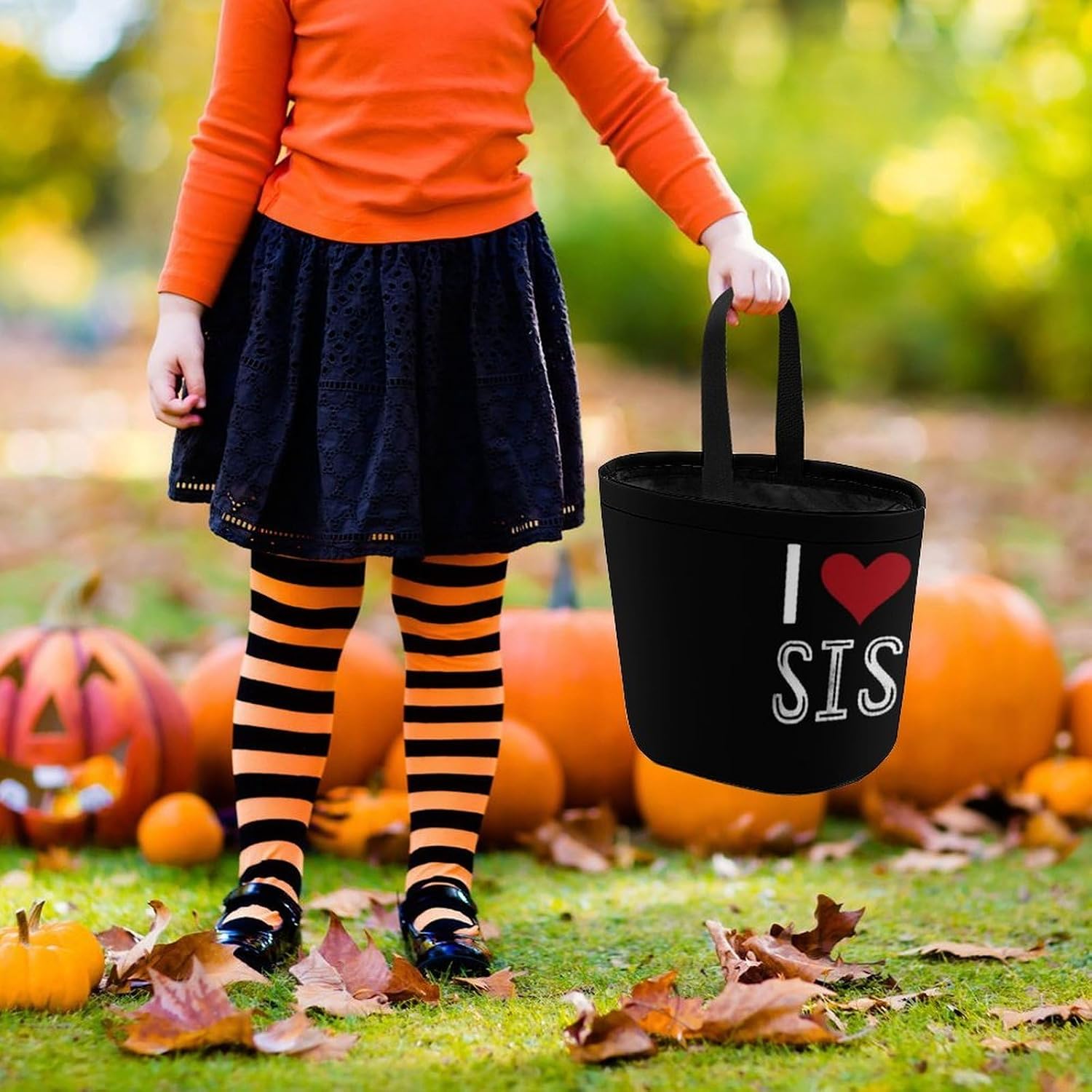 I Love My Sister Halloween Basket Candy Tote Bag Easter Bucket image 2