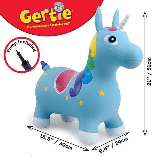 Miniatura 7 de Small World Toys Gertie - Caballo de unicornio hinchable, animales hinchables para niños pequeños de 1 a 3 años, juguete inflable de salto con