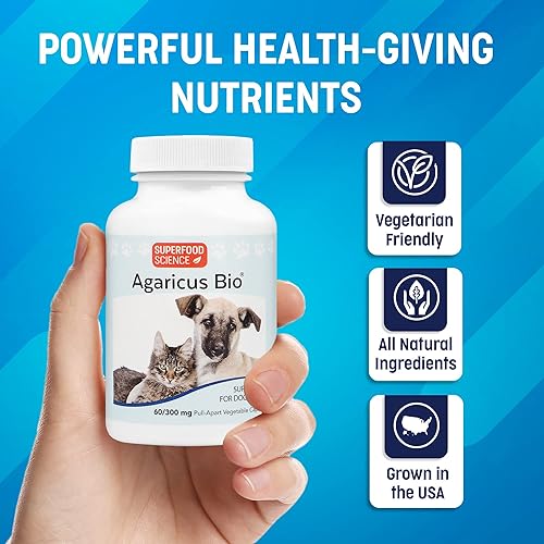 Miniatura 4 de Agaricus Bio 300 mg para caninos y felinos, suplemento para mascotas de hongos beta glucano para aumentar la defensa inmunológica crítica y la salud
