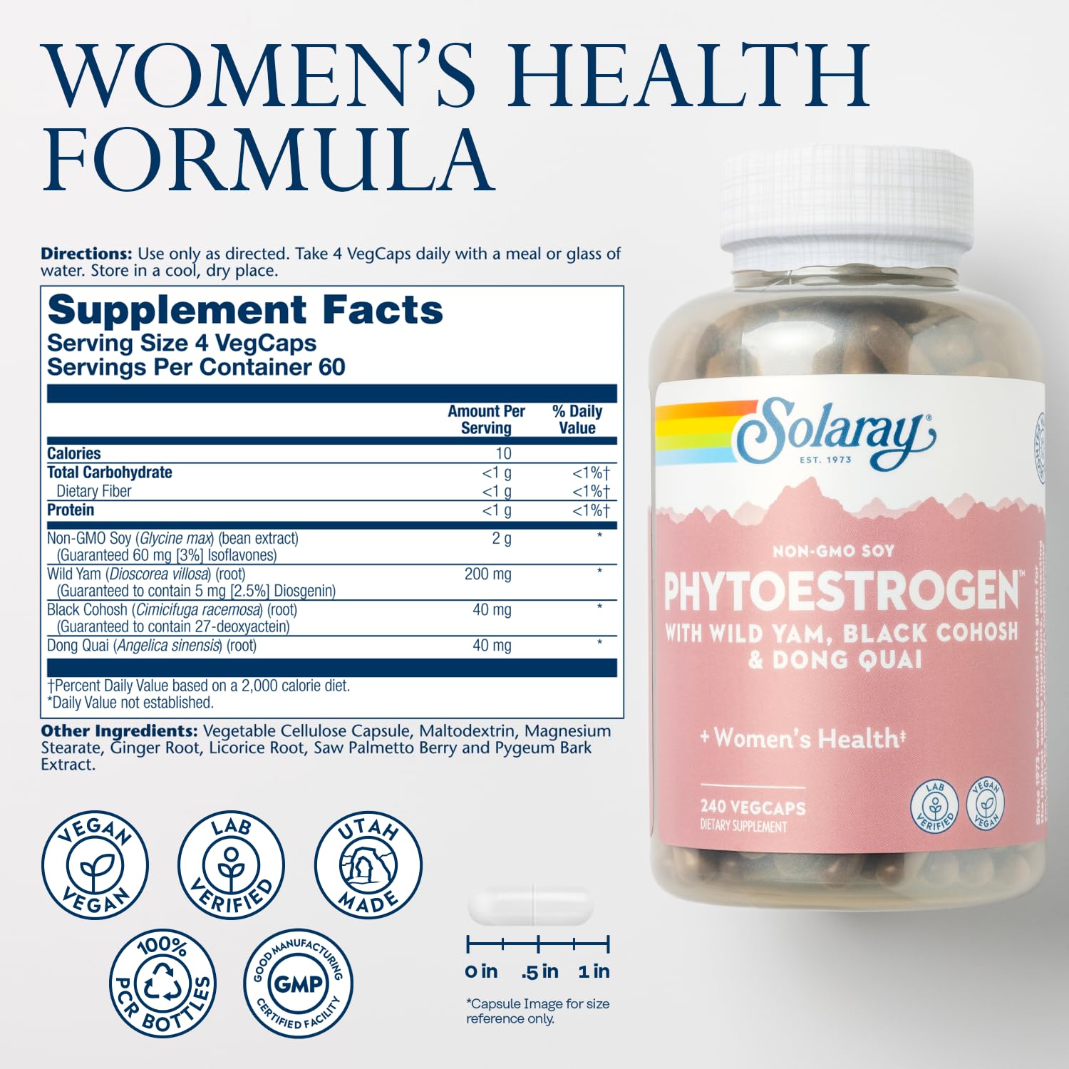 SOLARAY PhytoEstrogen Menopause Supplements, 60 Servings, 240 VegCaps thumbnail 2