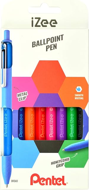 Pentel iZee Retractable 1.0mm Ballpoint - Assorted 8pc wallet