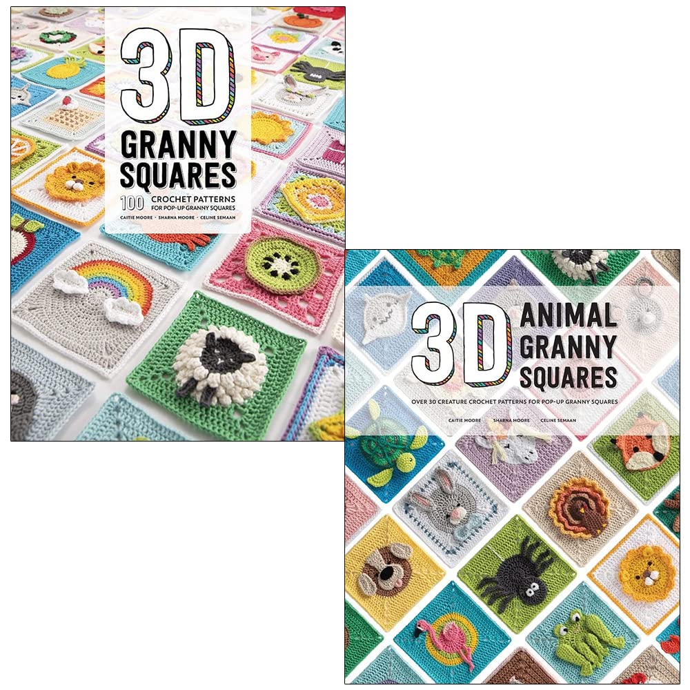 3D Granny Squares & 3D Animal Granny Squares By Celine Semaan, Caitie Moore, Sharna Moore 2 Books Collection Set