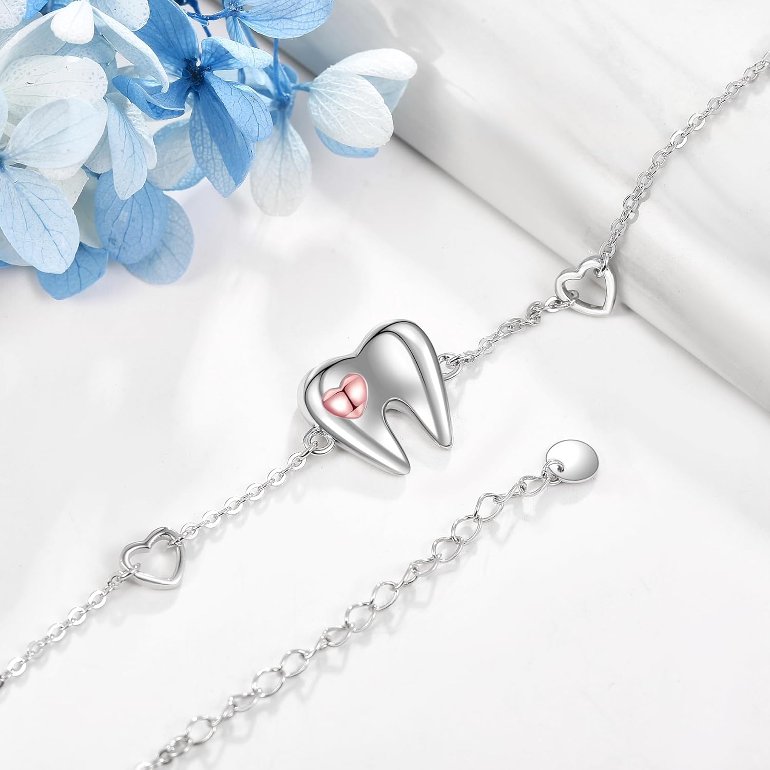 YAFEINI Sterling Silver Heart Tooth Bracelet - Dental Jewelry Gift for Women - Image 3
