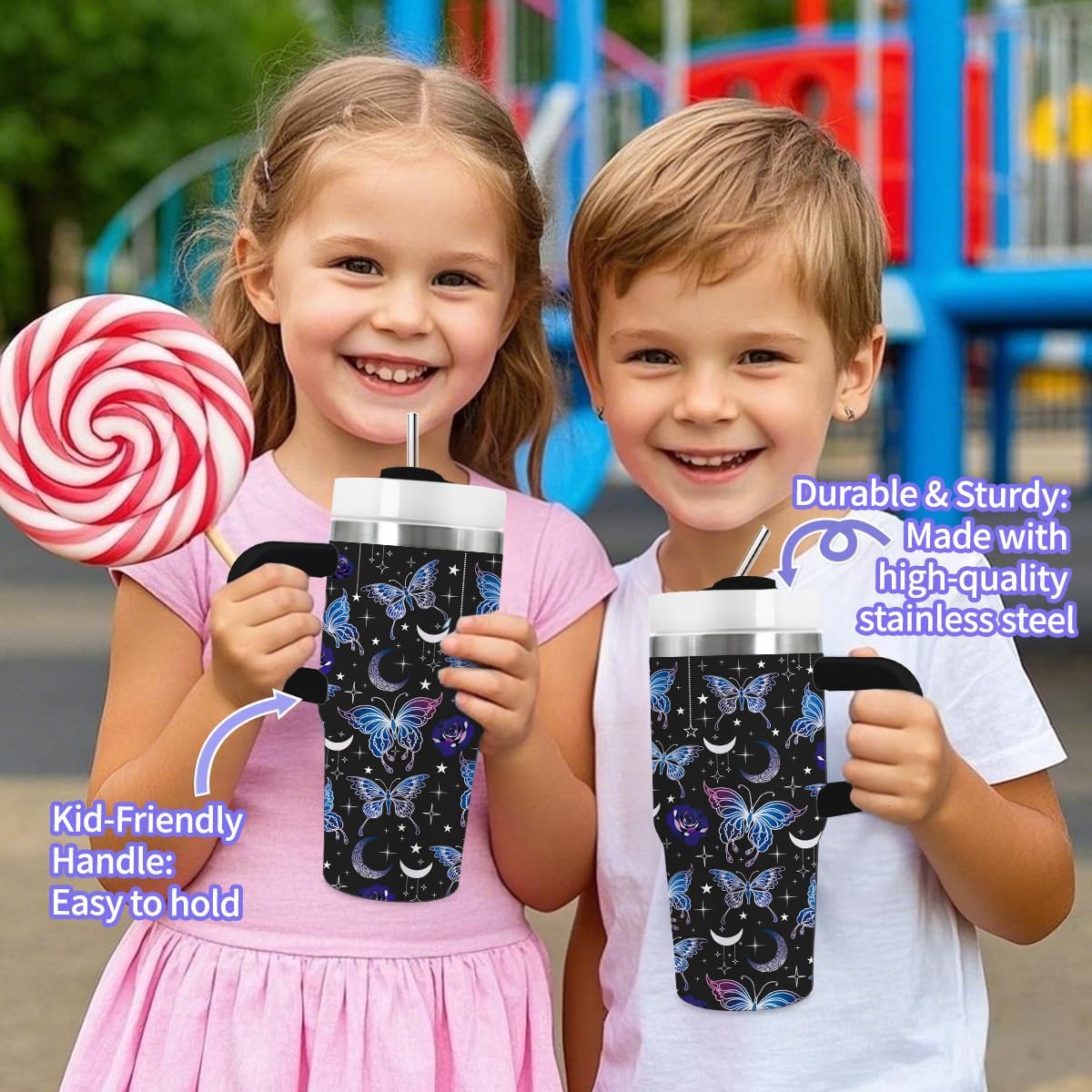 Butterfly Gifts for Women, 14oz Butterfly Lover Tumbler with Handle and Straw, Christmas Birthday Gifts for Daughter, Sister, Gift for Her - Image 7