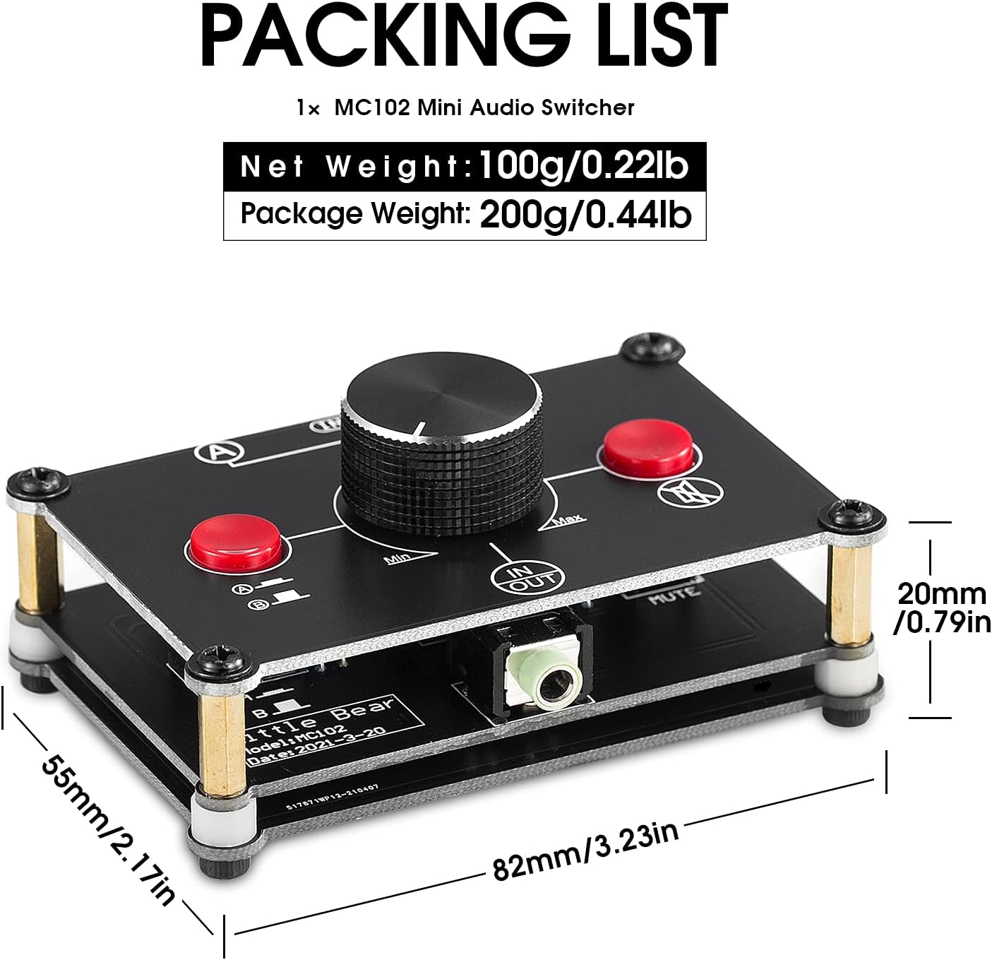 Nobsound Little Bear MC102 Mini 2(1)-in-1(2)-Out 3.5mm Stereo Audio Switch Audio Switcher Passive Speaker Headphone Manual Selector Splitter Box Audio Sharing (Black)