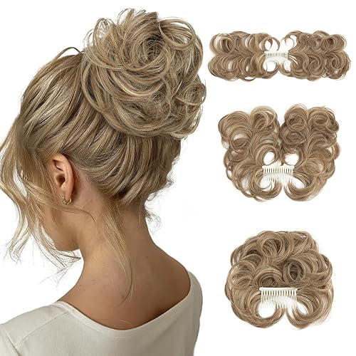 Miniatura 28 de Pieza de pelo de moño desordenado con peine lateral para mujer, clip en el moño de pelo para mujer, pelo corto natural liso, estilos ajustables Sal