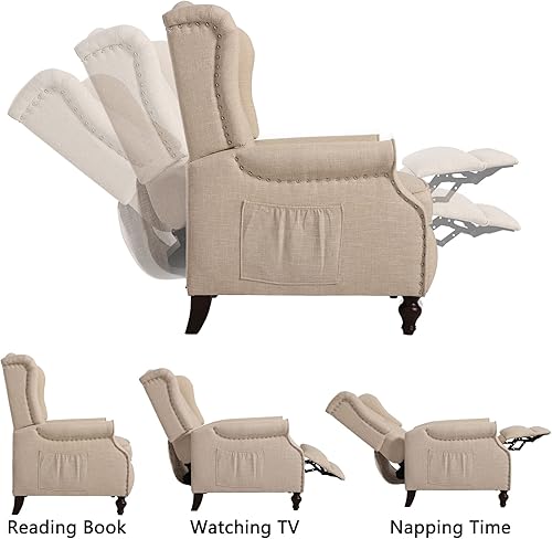 Miniatura 44 de Wingback - Silla reclinable con respaldo a presión y calor y masaje, sofá individual copetudo para el hogar, sala de estar, oficina, dormitorio