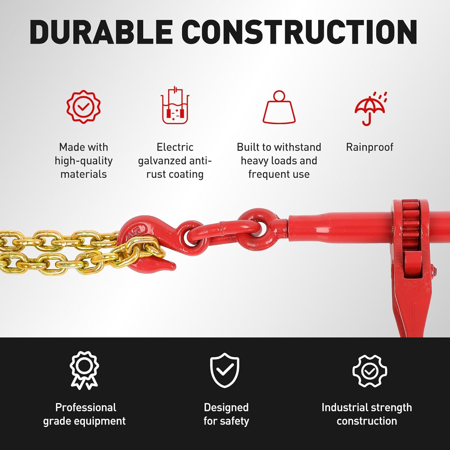 Ratchet Chain Binder 2PCS,1/4"-5/16"Heavy Duty Load Binders with G80 Chains 1/4"X12FT 3150lbs Secure Load Limit,Tie Down Hauling Chain Binders for Flatbed Truck Trailer