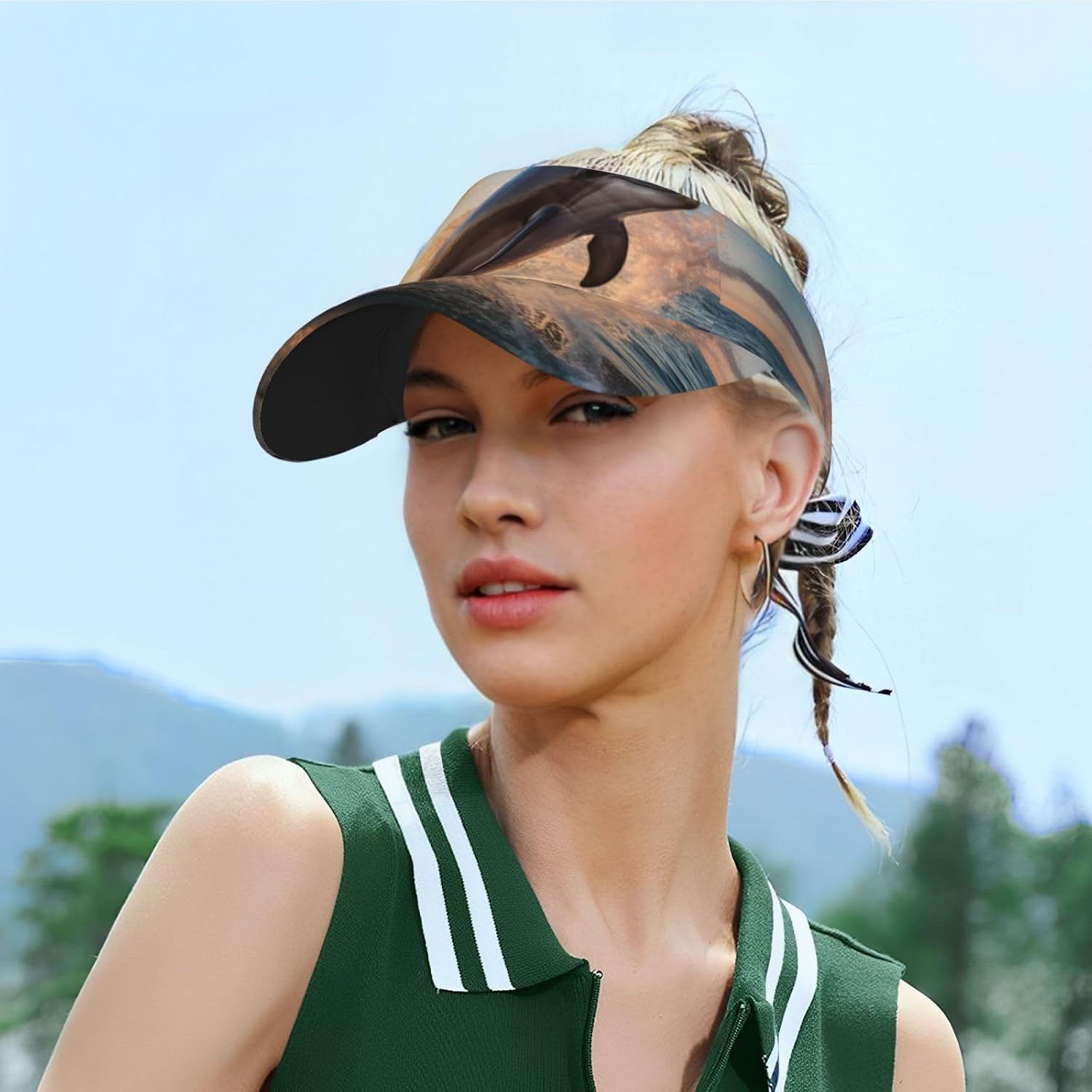 Dolphin Print Sports Sun Visor Hats Adjustable Running Golf Tennis Sun Cap for Women Men Black
