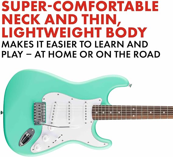 Fender Squier Debut Series Stratocaster Elektro gitar, yeni başlayanlar için gitar, 2 yıl garantili, Seafoam Green