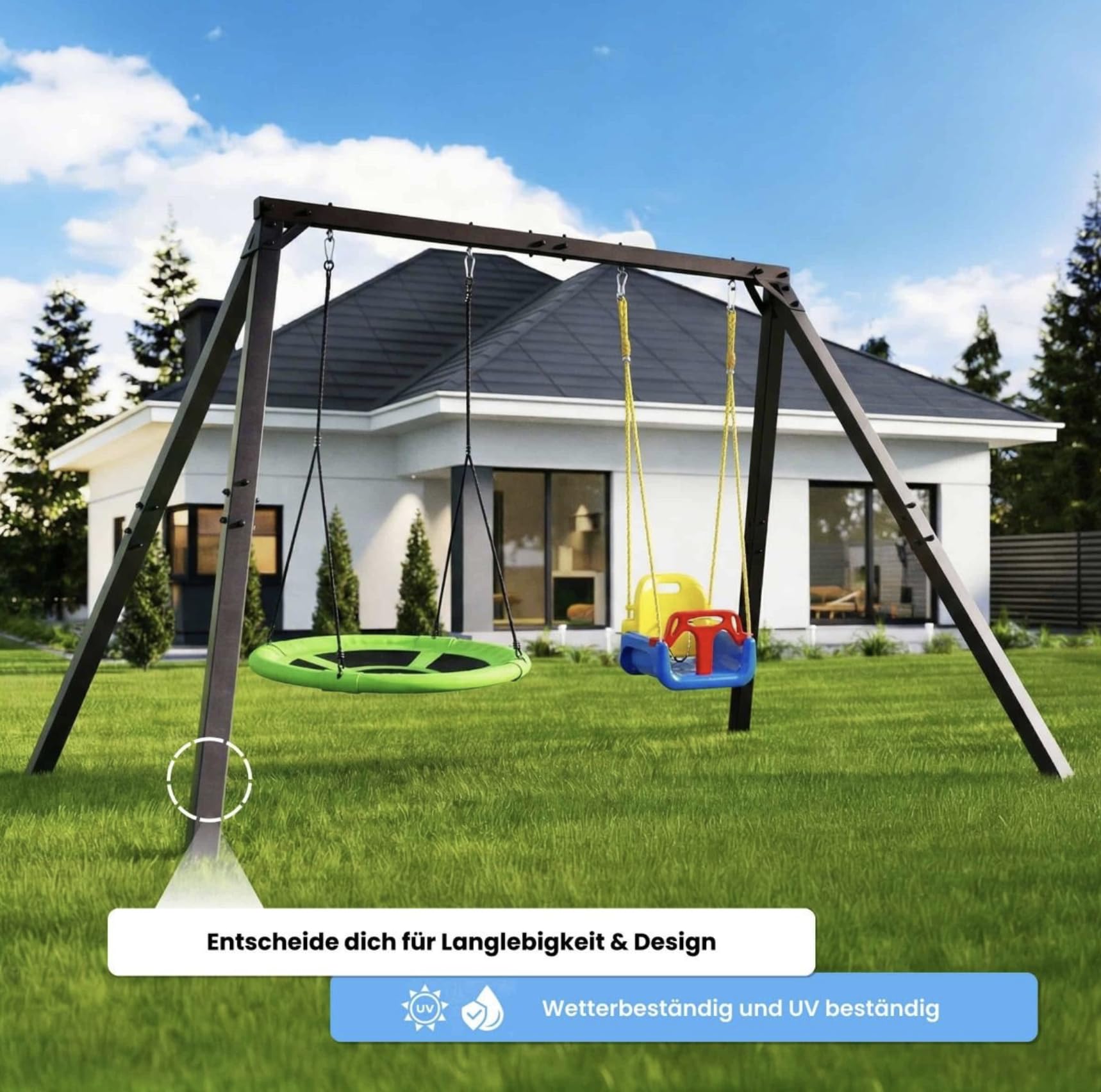 K-Sport: Doppelschaukel Gestell (Metall) I 1x Set-Schaukel 1x Nestschaukeln im Set erhalten I Schaukelgestell bis 300kg belastbar I Outdoor Schaukel I Schaukelgerüst inkl. Bodenanker I Made in EU