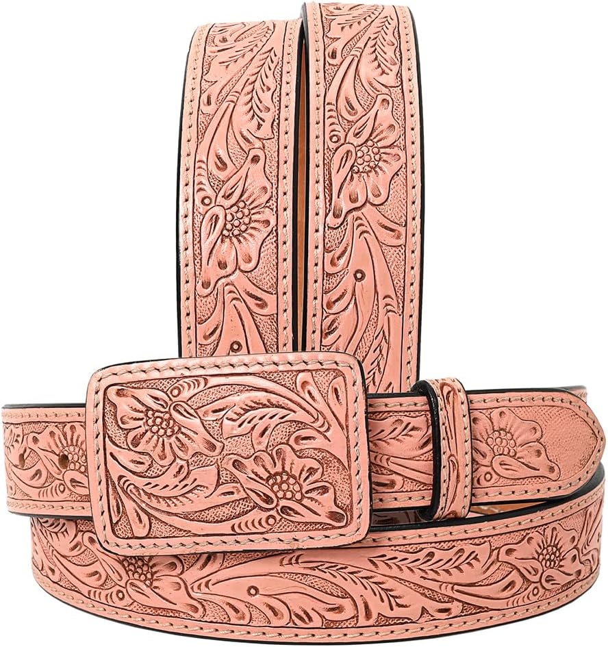 American Darling Beautifully Hand Tooled Brown Genuine Leather Belt Men and Women Western with Removable Buckle