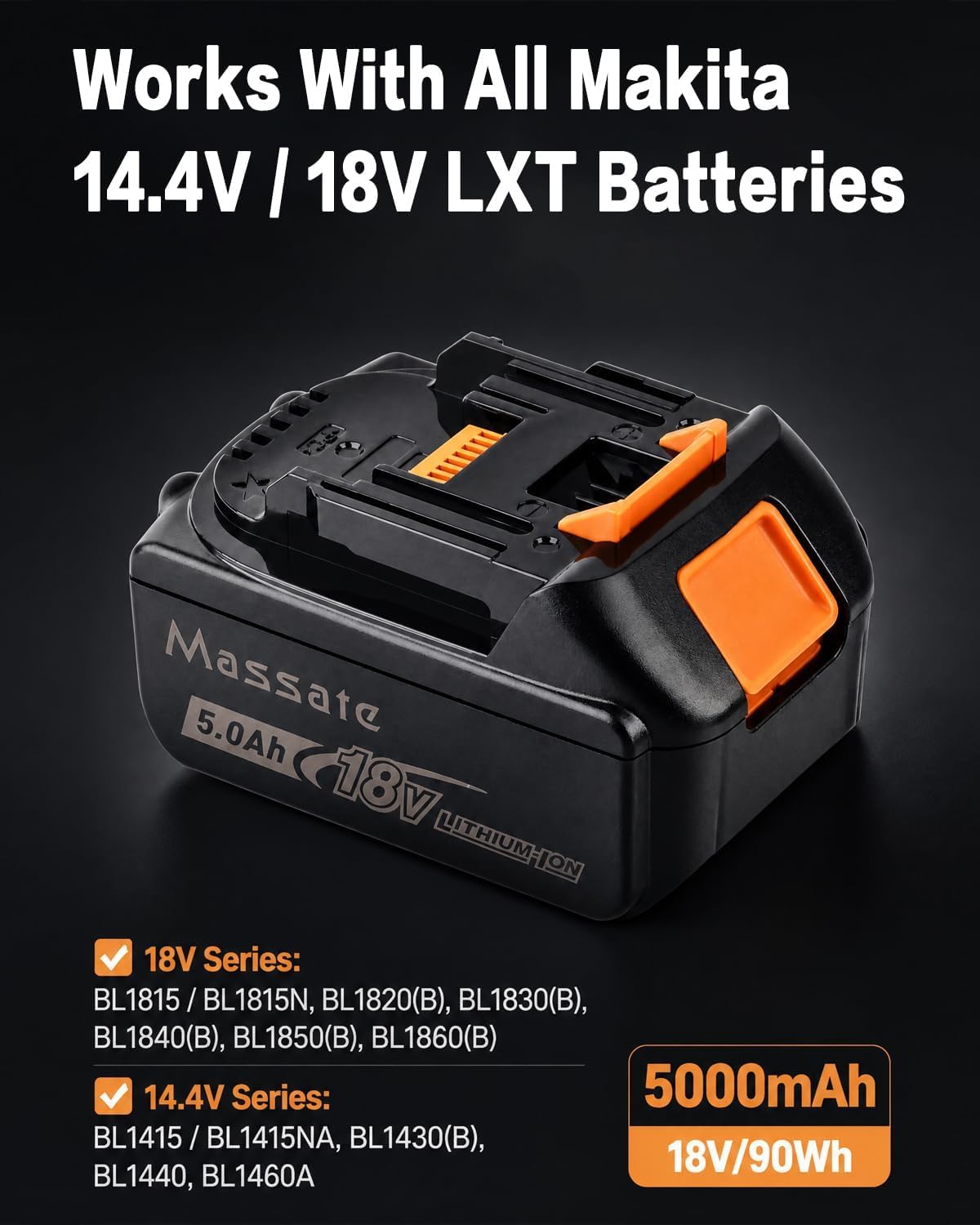 2 batterie di ricambio da 18 V 5,0 Ah con caricabatterie DC18RC, compatibile con batterie Makita da 14,4 V-18 V BL1815, BL1820B, BL1830, BL1830B, BL1840, BL1840B, BL1850, BL1850B, BL1860