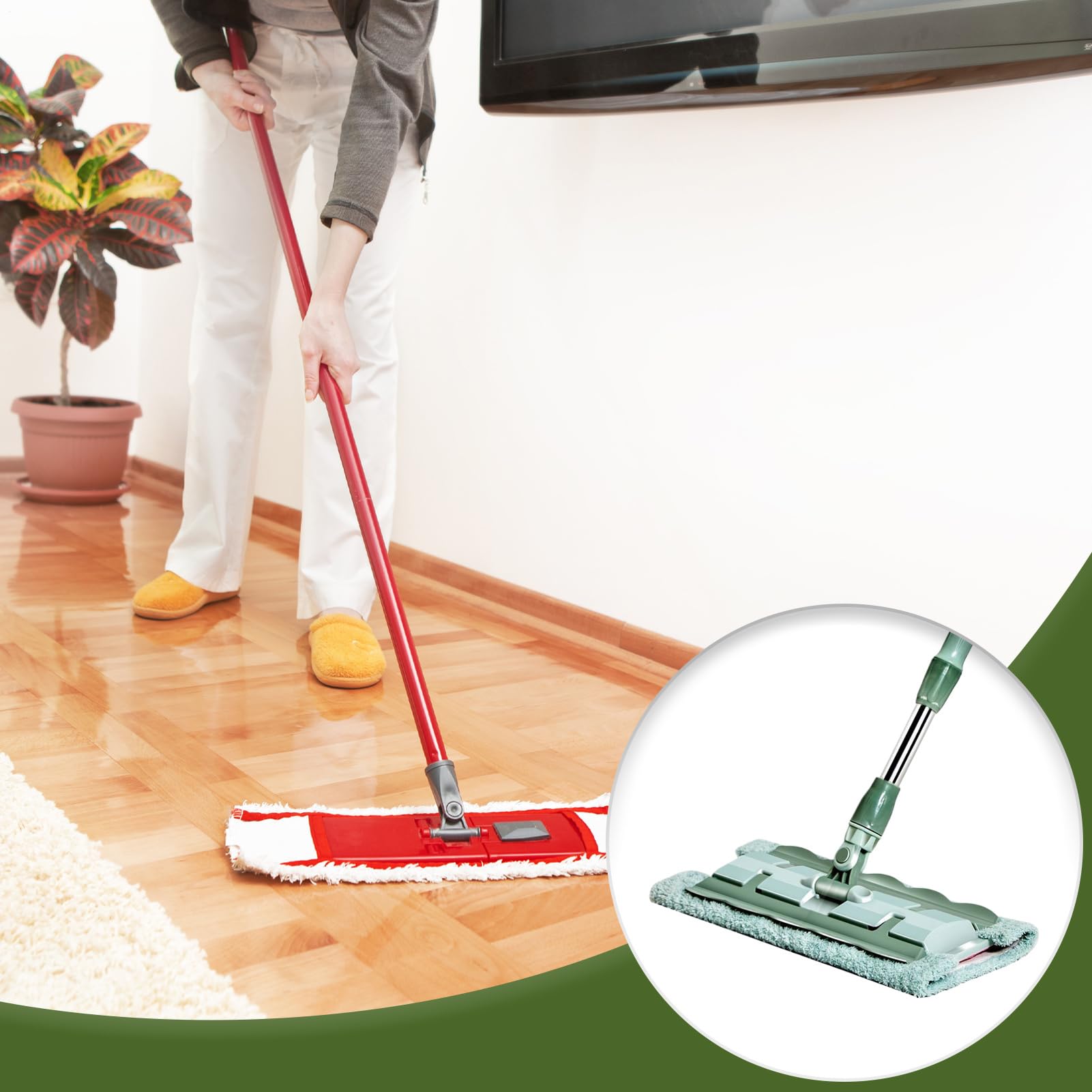 Mopa Plana De Microfibra Fregador Rápido con 7 Almohadillas | Mopa Giratoria 360° con Cabezal Plano Para Suelos Laminados Baldosas Hogar Baño Cocina Mantenimiento Diario