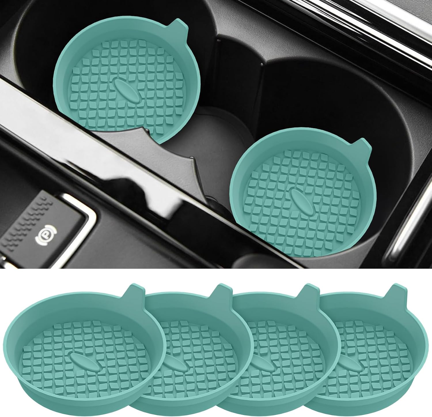 ME.FAN Car Cup Holder Coasters [4 Pack] Silicone Cups Mats, Automotive Universal Non-Slip Recessed Interior Accessories Teal Blue