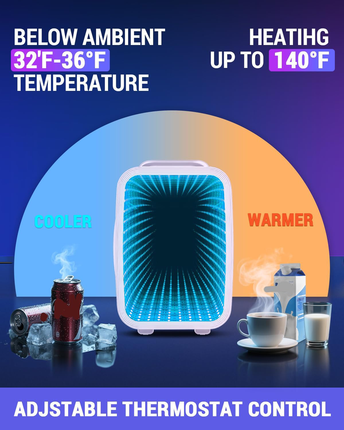Mini frigorifero, piccolo frigorifero da 4 litri/6 lattine con luce LED dimmerabile, mini frigo portatile AC/DC, piccolo frigorifero da gioco per camera da letto, ufficio, sala giochi e auto (bianco)