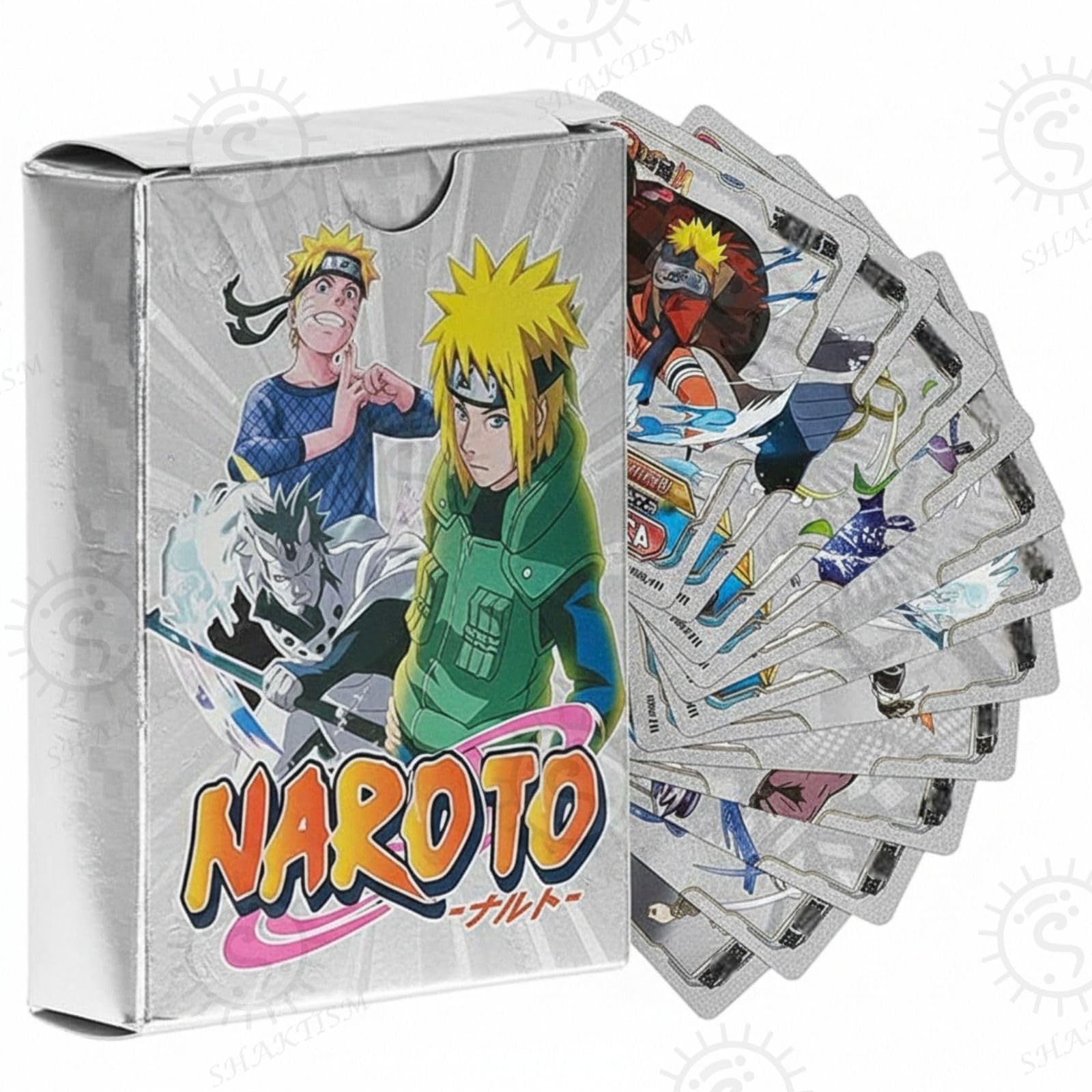 Kids Anime Unique Card Game Desk Pack, Official Anime CCG Collectable Playing Foil Cards, Anime Merchandise Gift, Pack of 55 (Naruto Cards Silver)