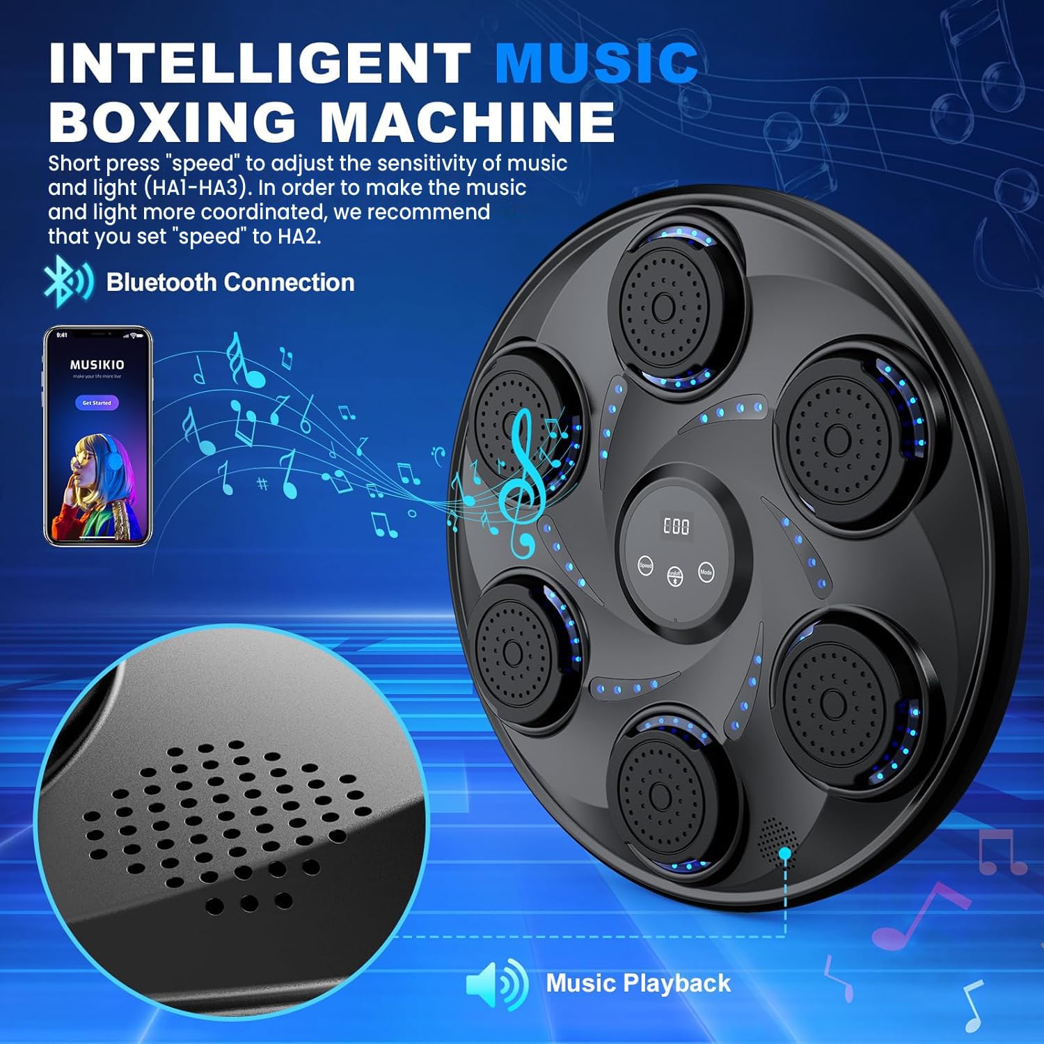 Machine De Boxe Musicale Wawofun - Bluetooth, LED, 9 Modes - Pour Maison