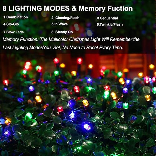 Miniatura 4 de 500 luces LED multicolor para árbol de Navidad de Halloween, luces de Navidad conectables de 170 pies con 8 modos de luces con certificación UL,