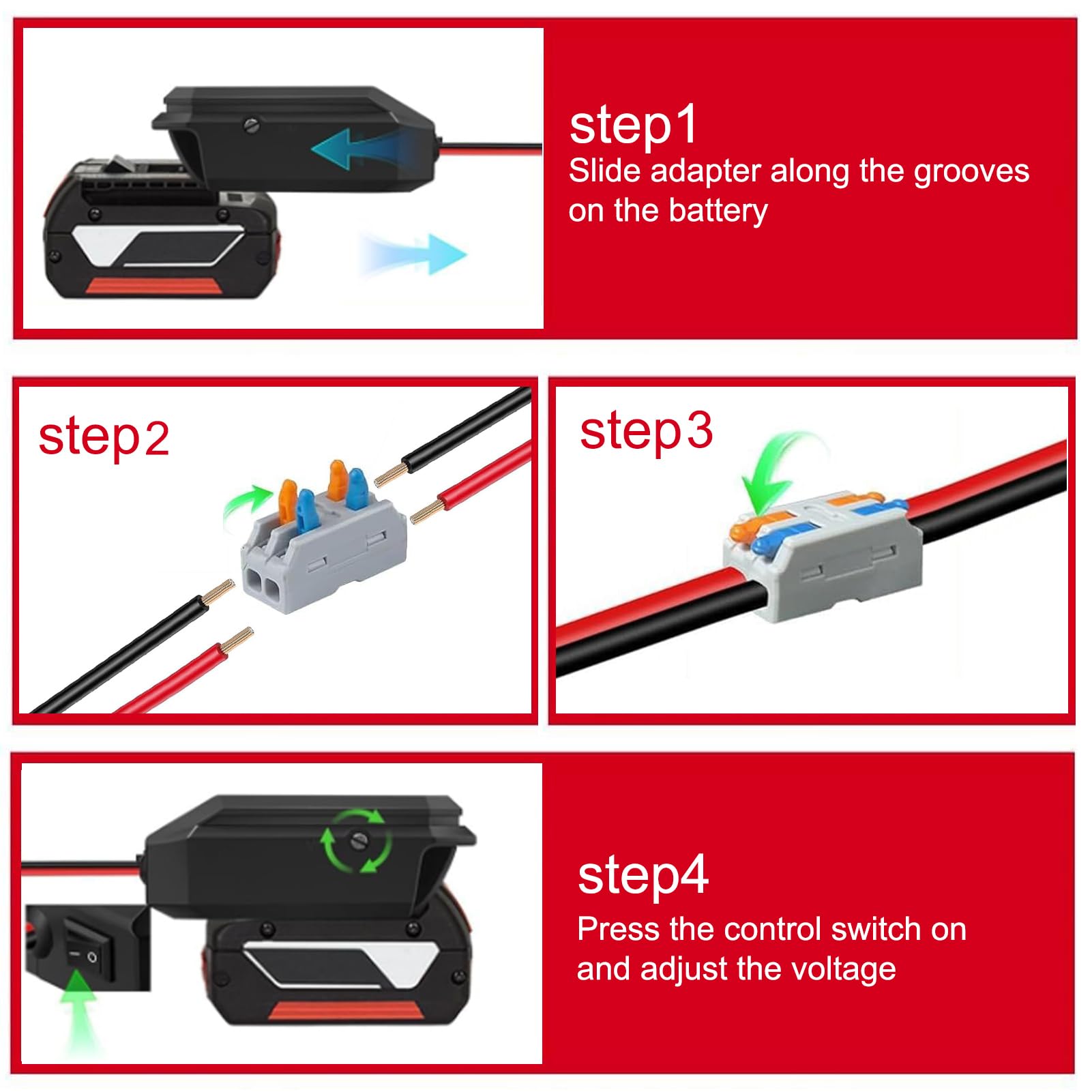 Convertisseur abaisseur 18 V à 12 V pour Batterie Bosch GBA 18 V, Adaptateur d'alimentation pour Batterie à Tension Continue Sortie 5 V-13 V Max. 10 A Prise Allume-Cigare